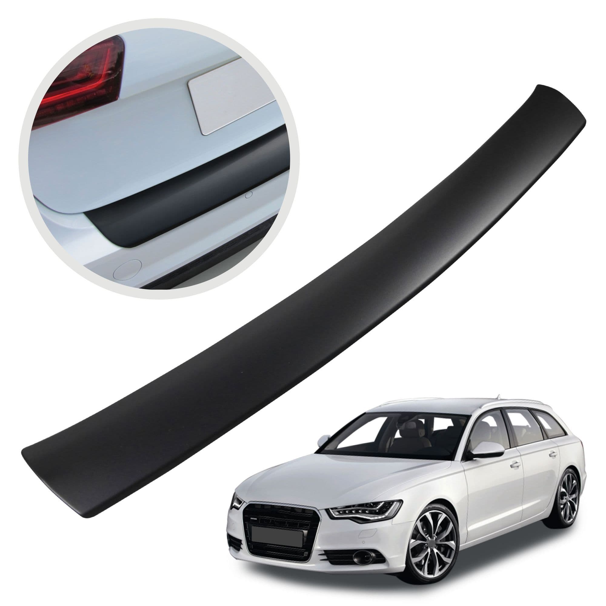 Rear bumper trim — Black, ABS plastic, Matte