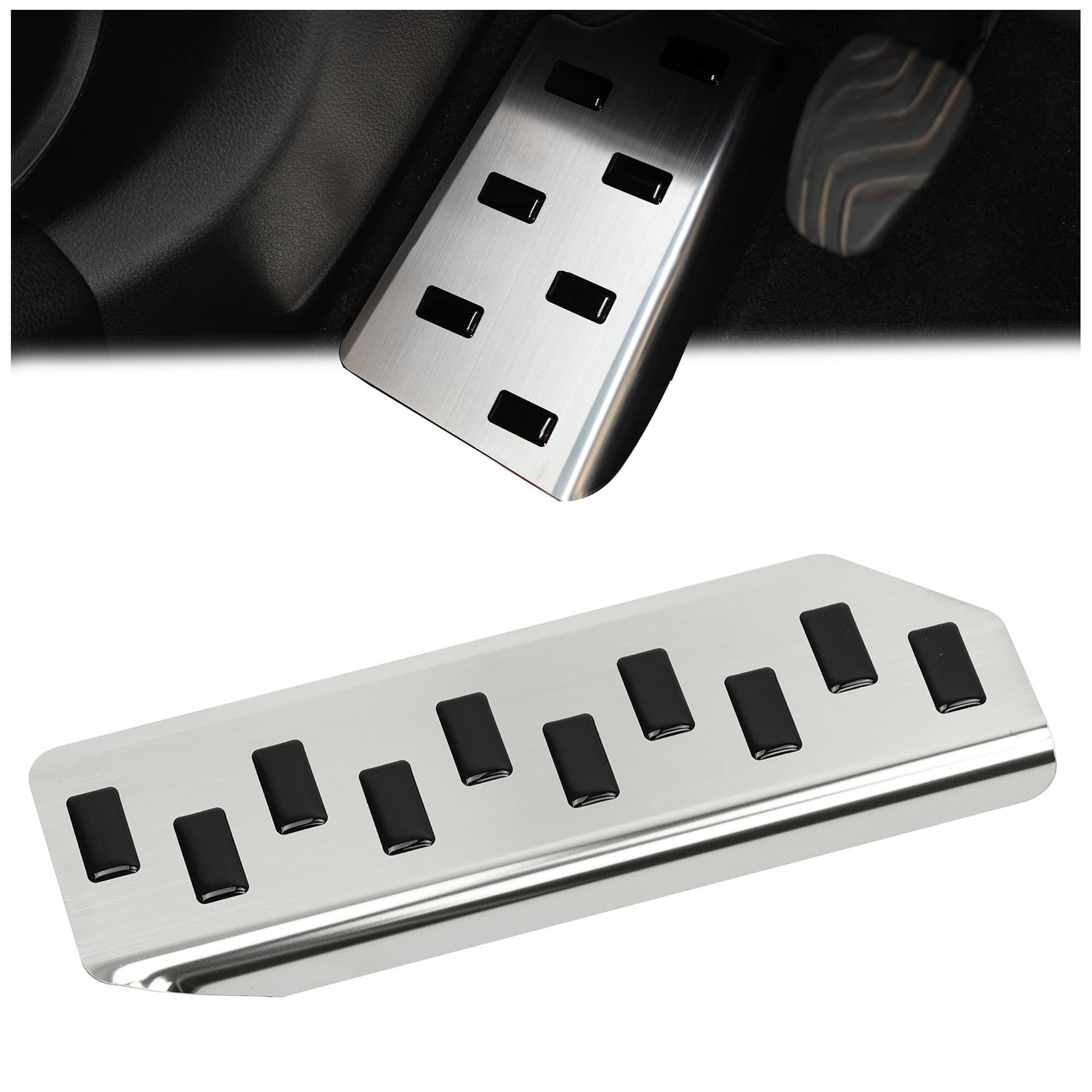 Footrest plate — Black | Silver, Stainless steel, Brushed