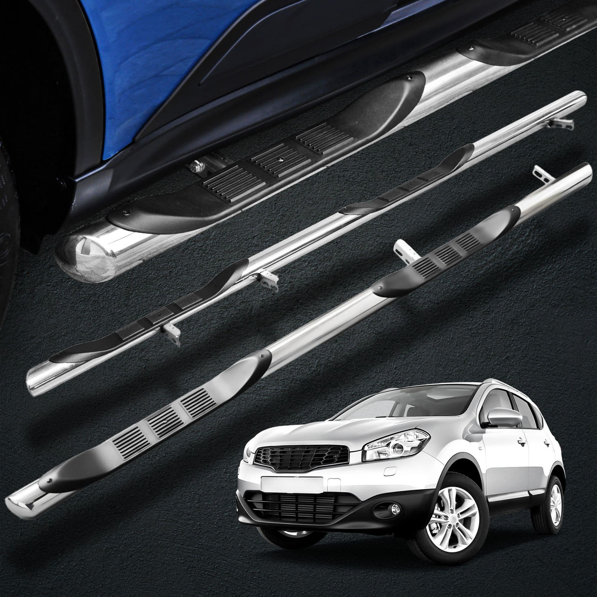 Side bars with steps BB005 — Chrome, Steel, Polished