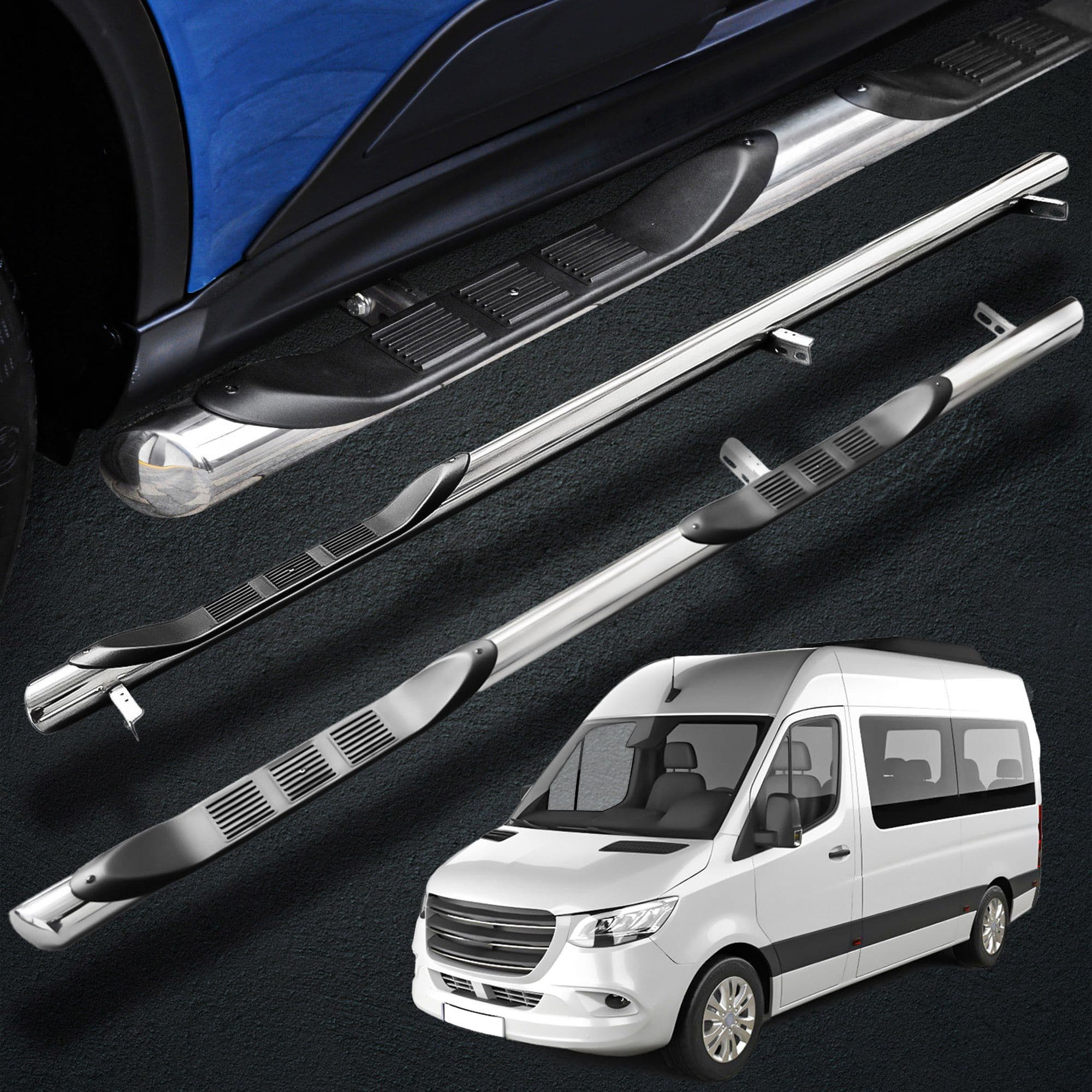 Side bars with steps BB005 — Black, Steel, Powder-coated