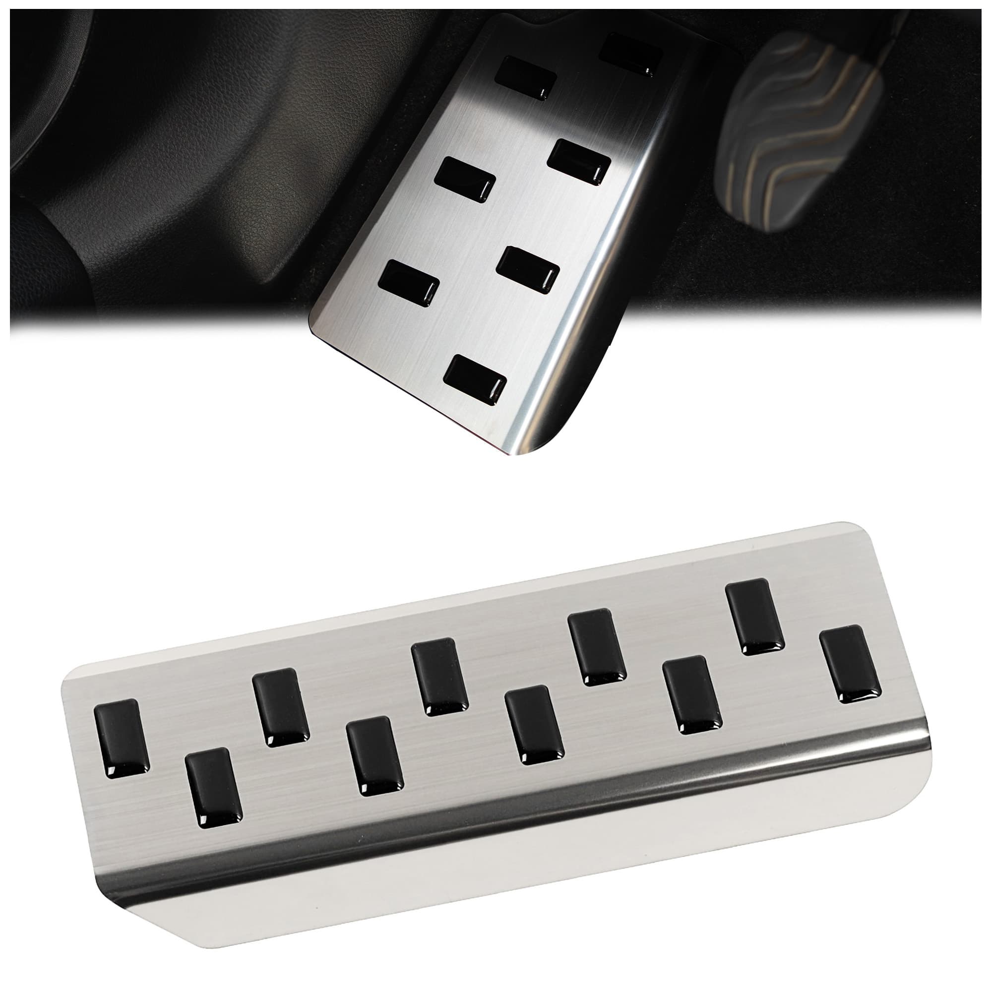 Footrest plate — Black | Silver, Stainless steel, Brushed