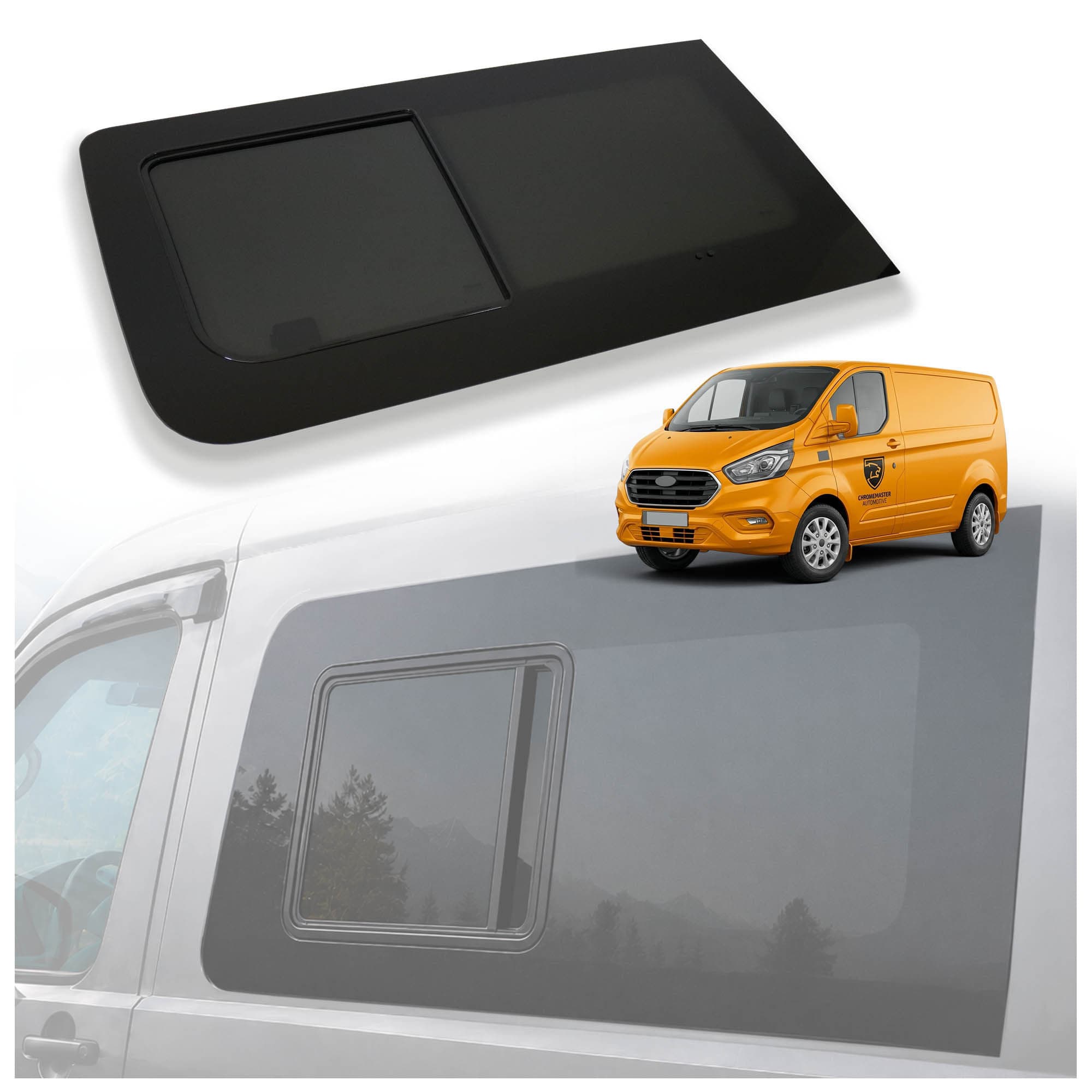 Sliding door left side window with opening insert Galaxy — Semi-transparent tinted, Glass, Polished