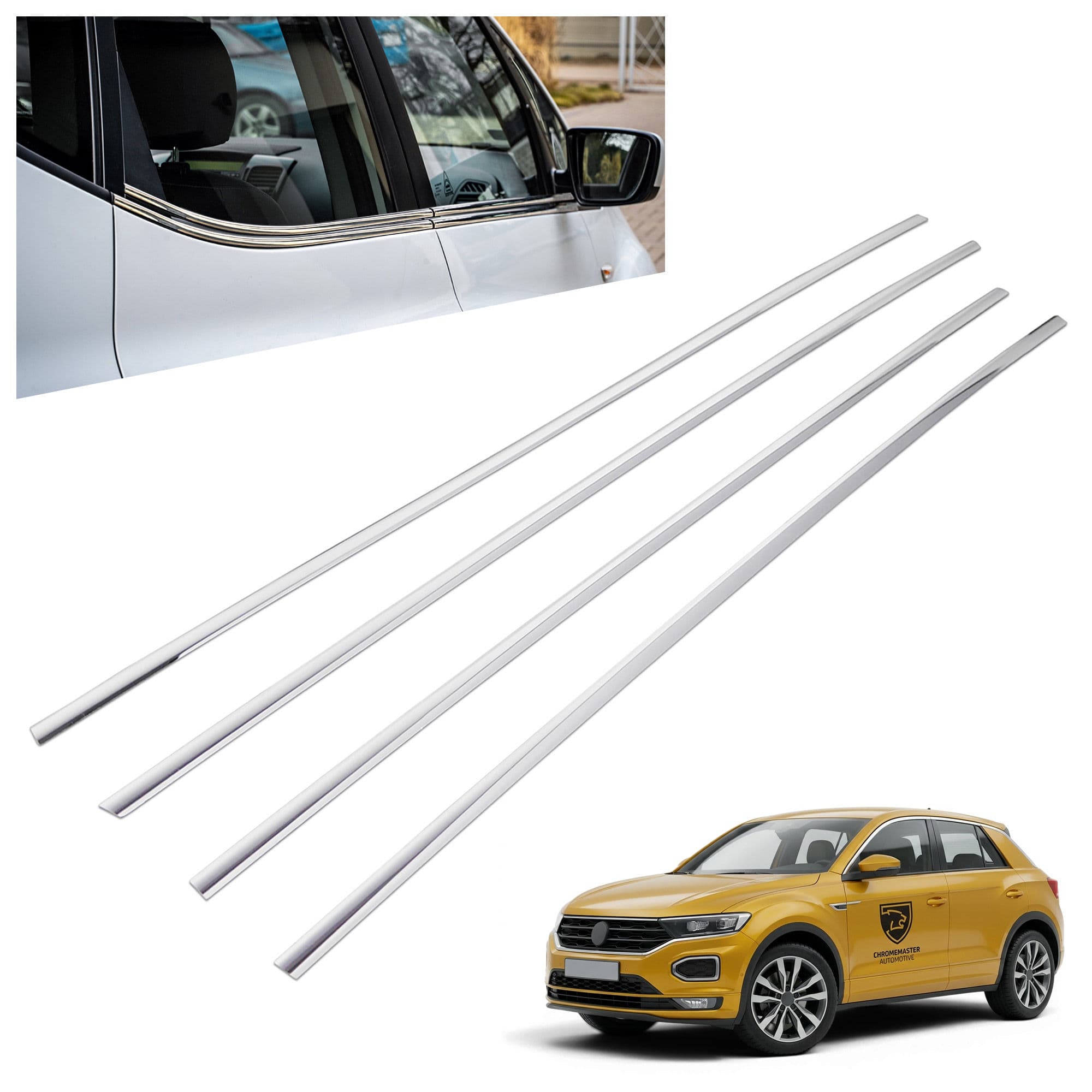 Lower side window trims — Chrome, Stainless steel, Polished