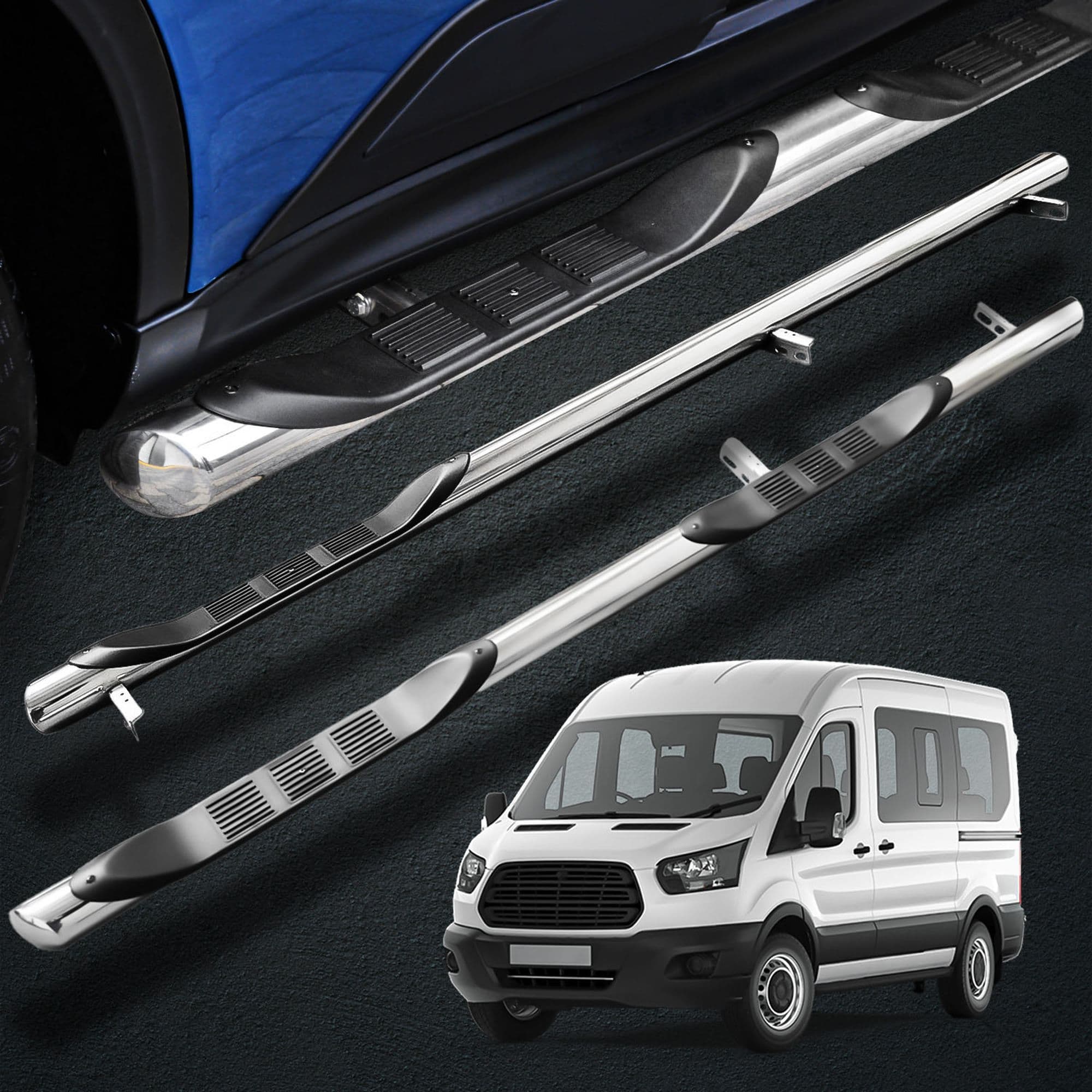 Side bars with steps BB005 — Chrome, Steel, Polished