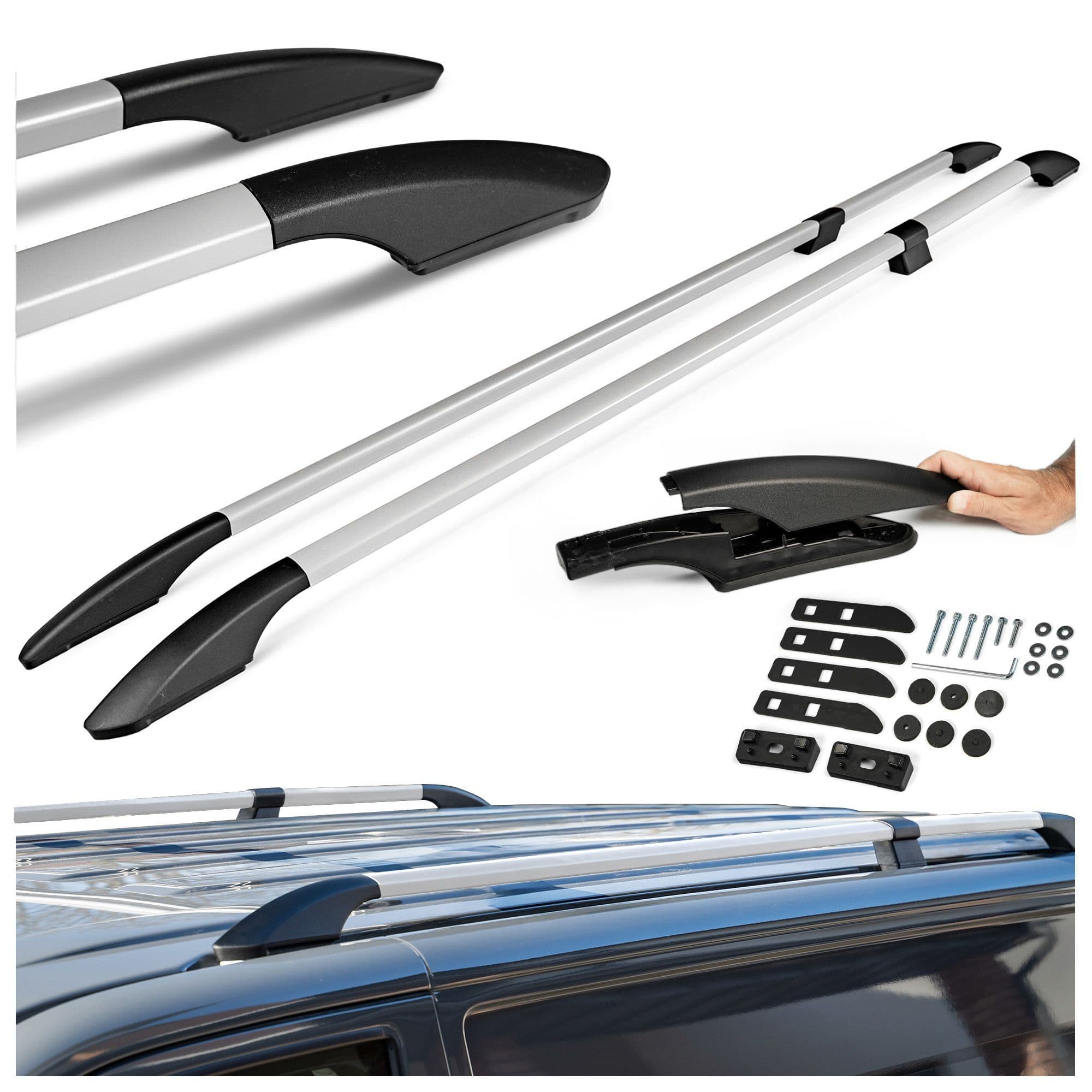 Split roof rails Solid — Silver, Aluminum | Plastic, Matte