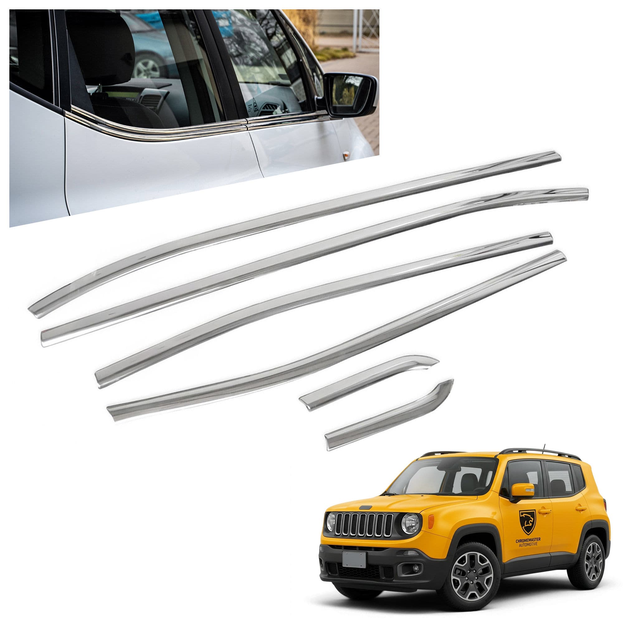 Lower side window trims — Chrome, Stainless steel, Polished