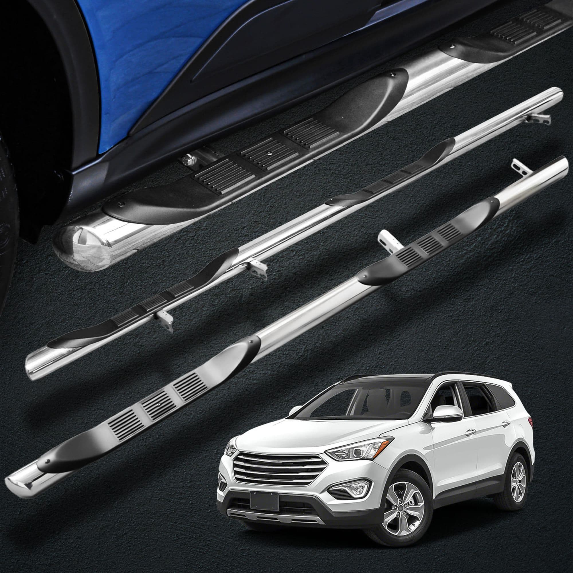 Side bars with steps BB005 — Chrome, Steel, Polished