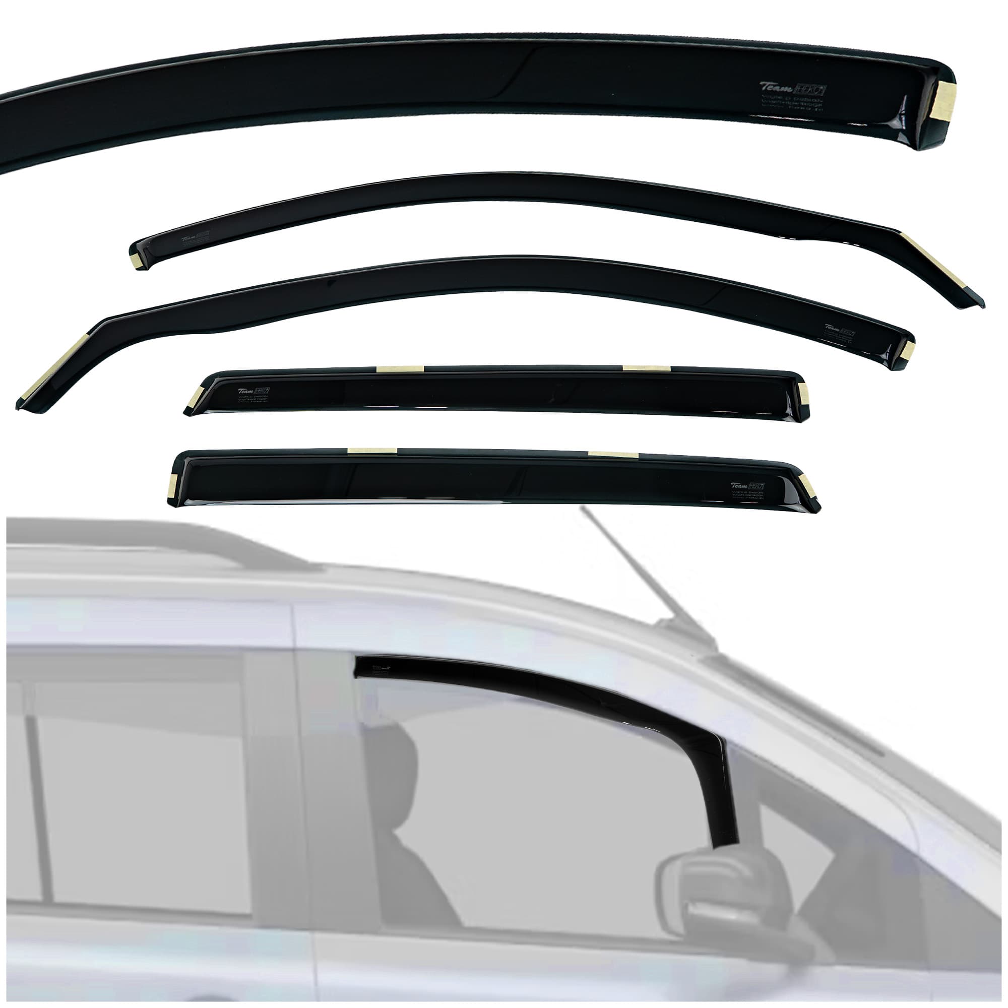 Side window deflectors — Translucent black smoked, Plastic, Shiny