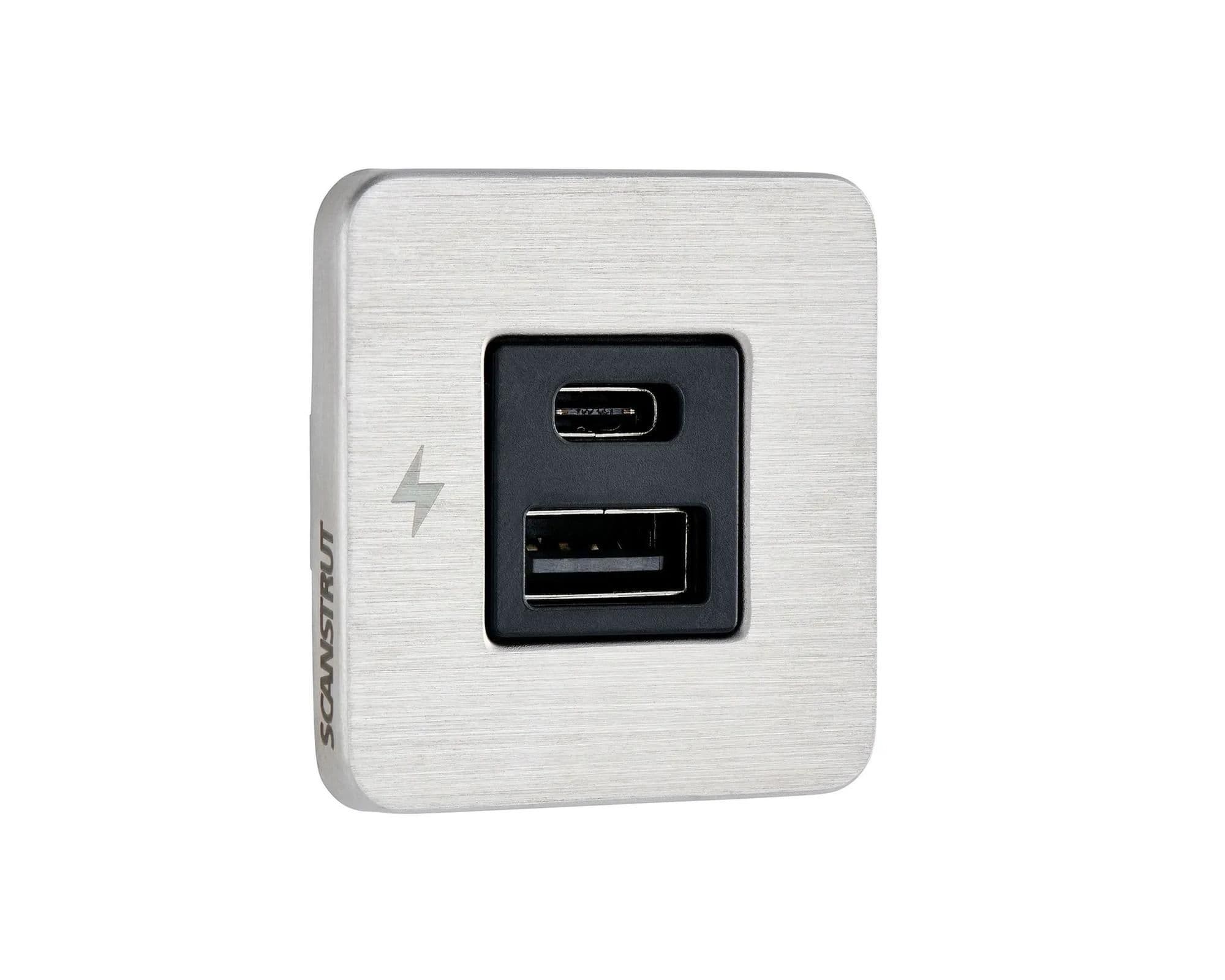 Power socket for internal mounting USB-A / USB-C TILE — Black, Steel | Plastic, Matte