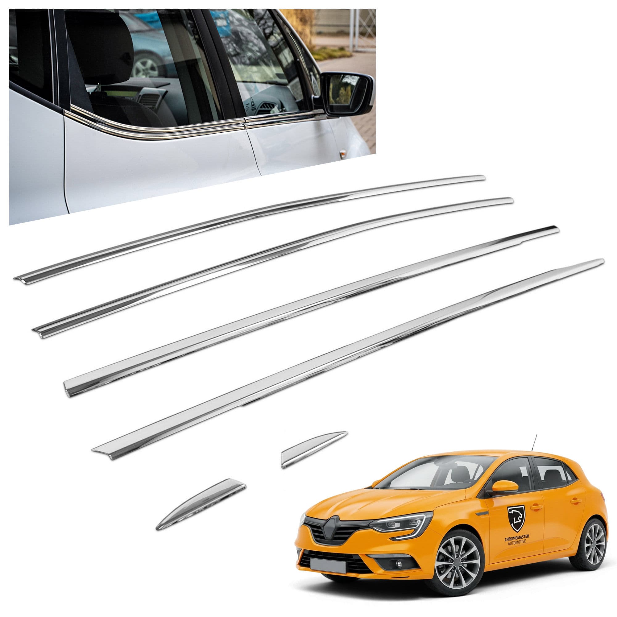 Lower side window trims — Chrome, Stainless steel, Polished