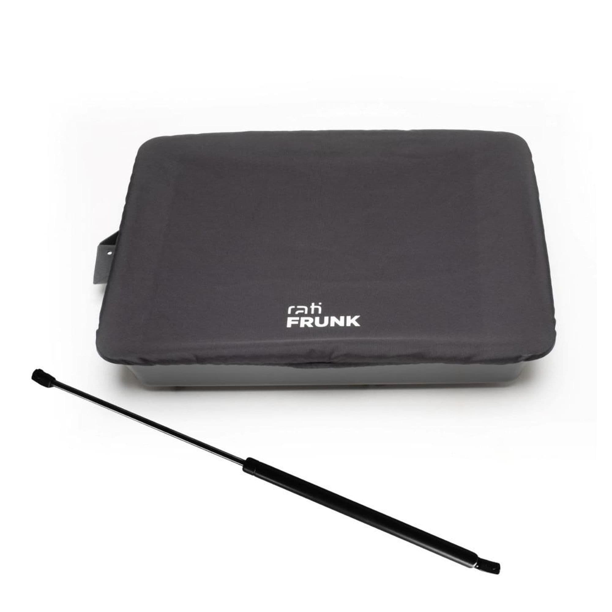 Under-hood storage box with gas strut FRUNK — Black, Plastic
