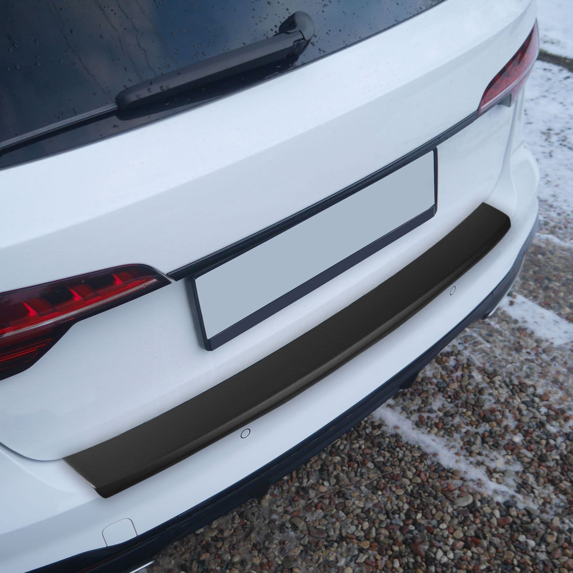 Rear bumper trim — Black, ABS plastic, Matte