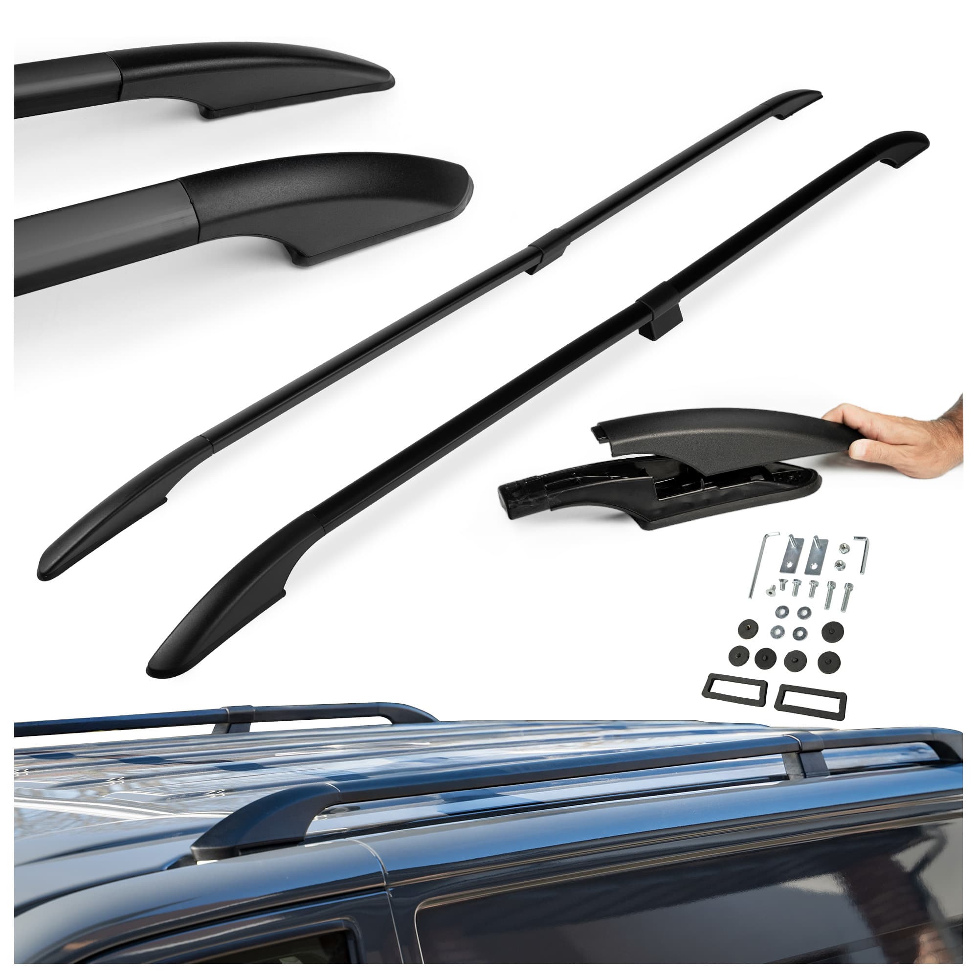 Split roof rails Solid — Black, Aluminum | Plastic, Painted
