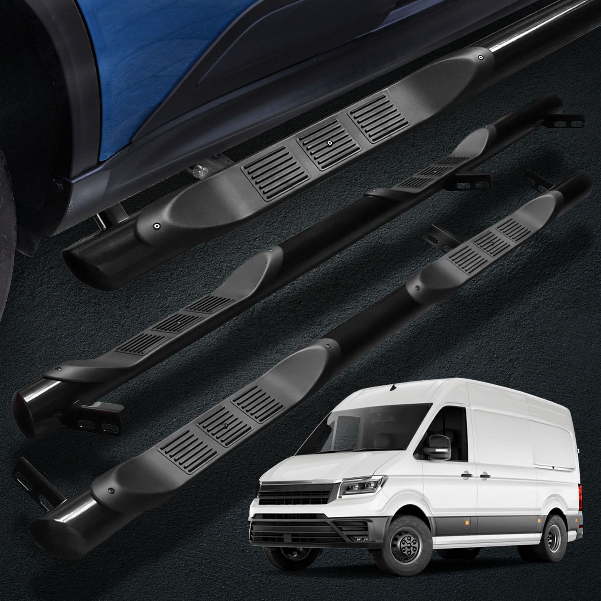 Side bars with steps BB005 — Black, Steel, Powder-coated