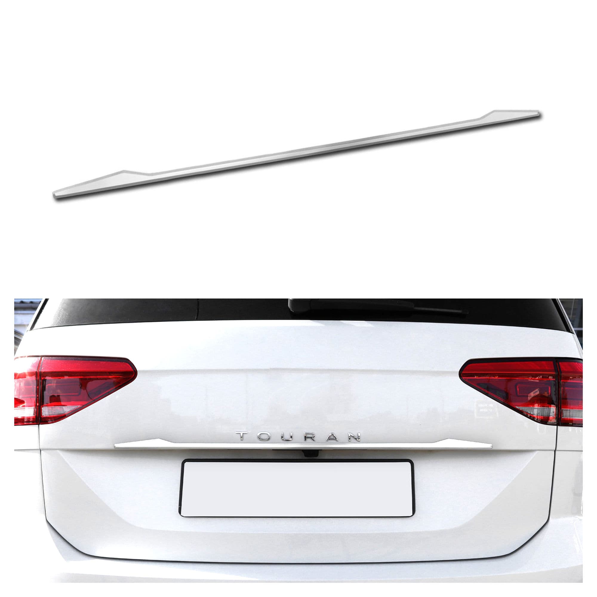Rear tailgate trim above the license plate — Silver, Stainless steel, Brushed