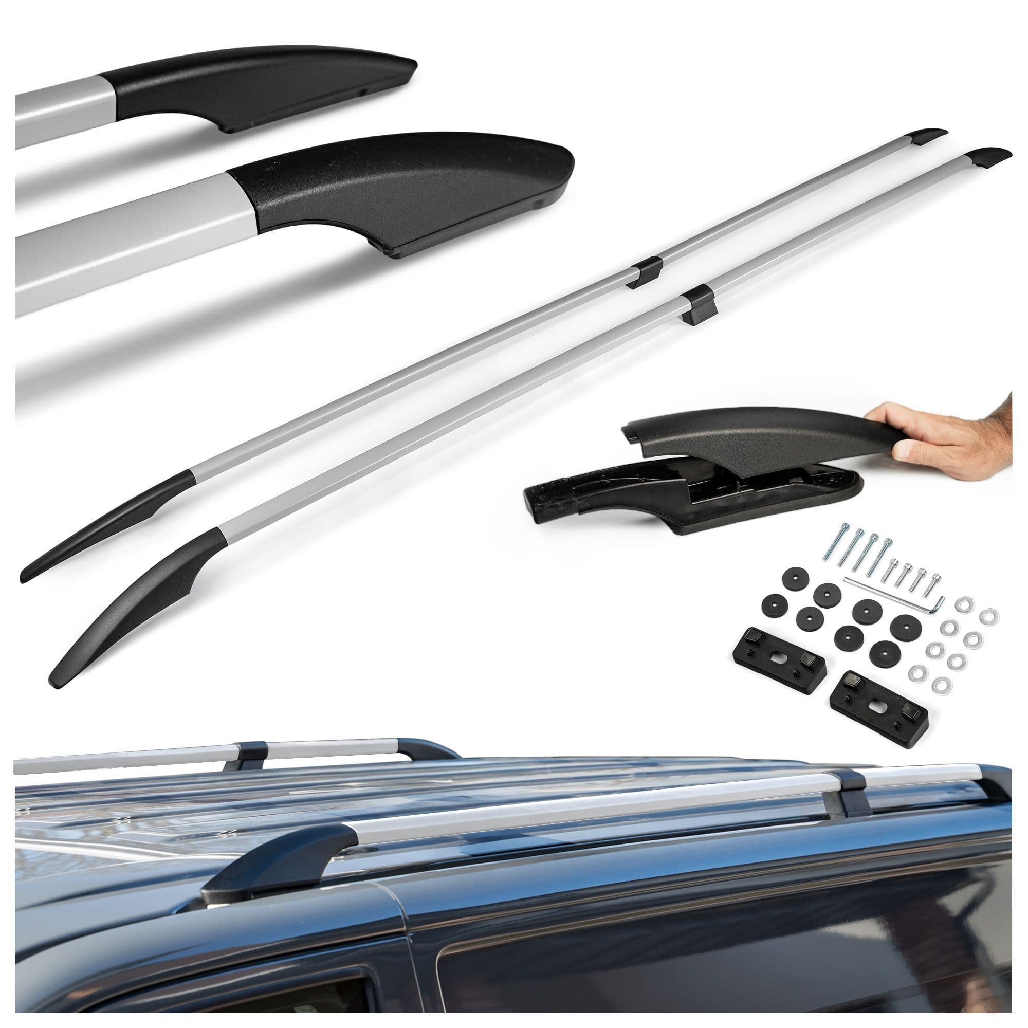 Split roof rails Solid — Silver, Aluminum | Plastic, Matte