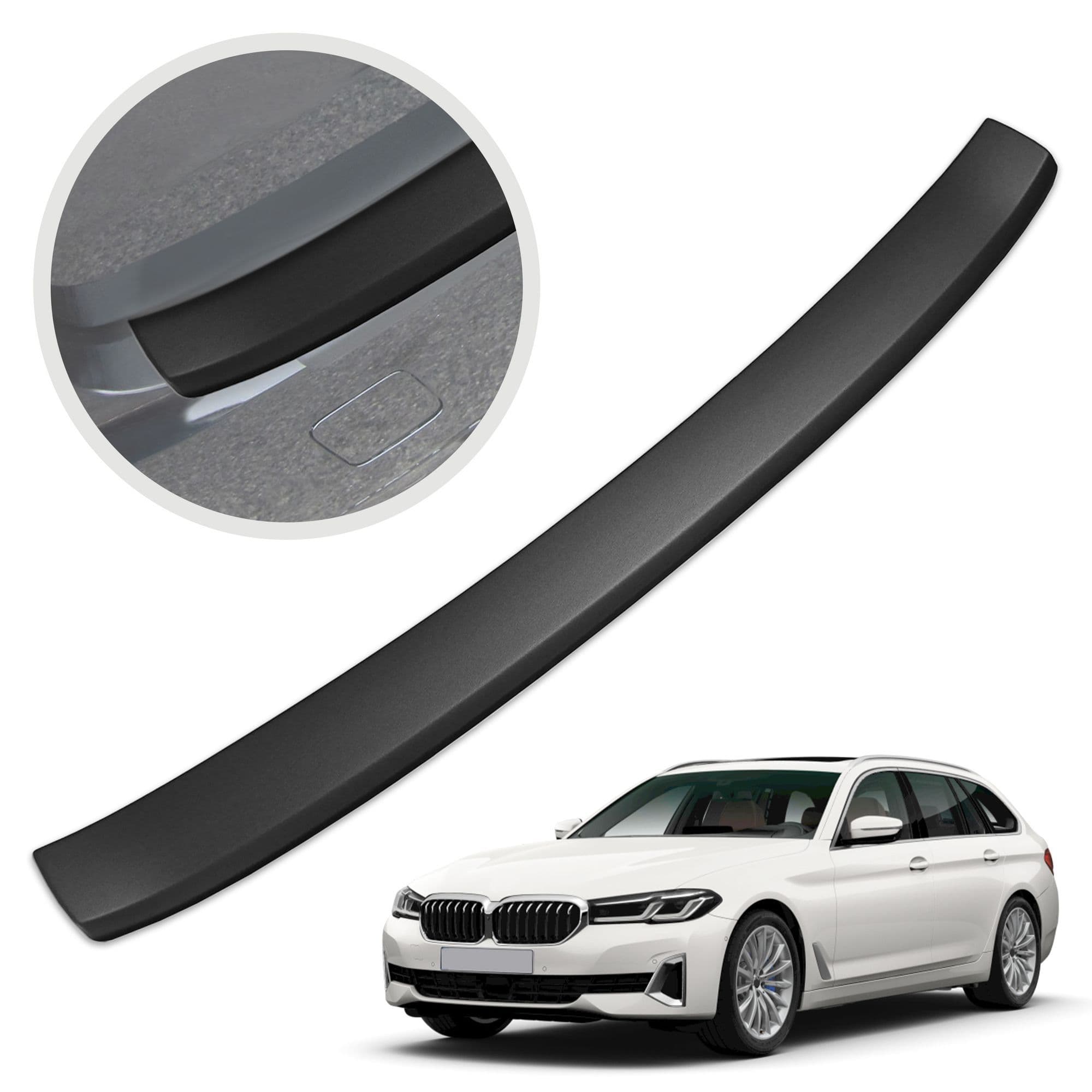 Rear bumper trim — Black, ABS plastic, Matte
