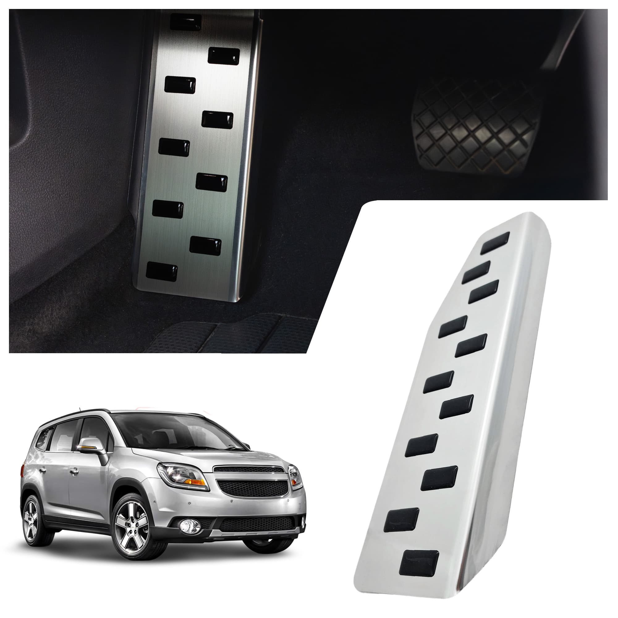 Footrest plate — Black | Silver, Stainless steel, Brushed