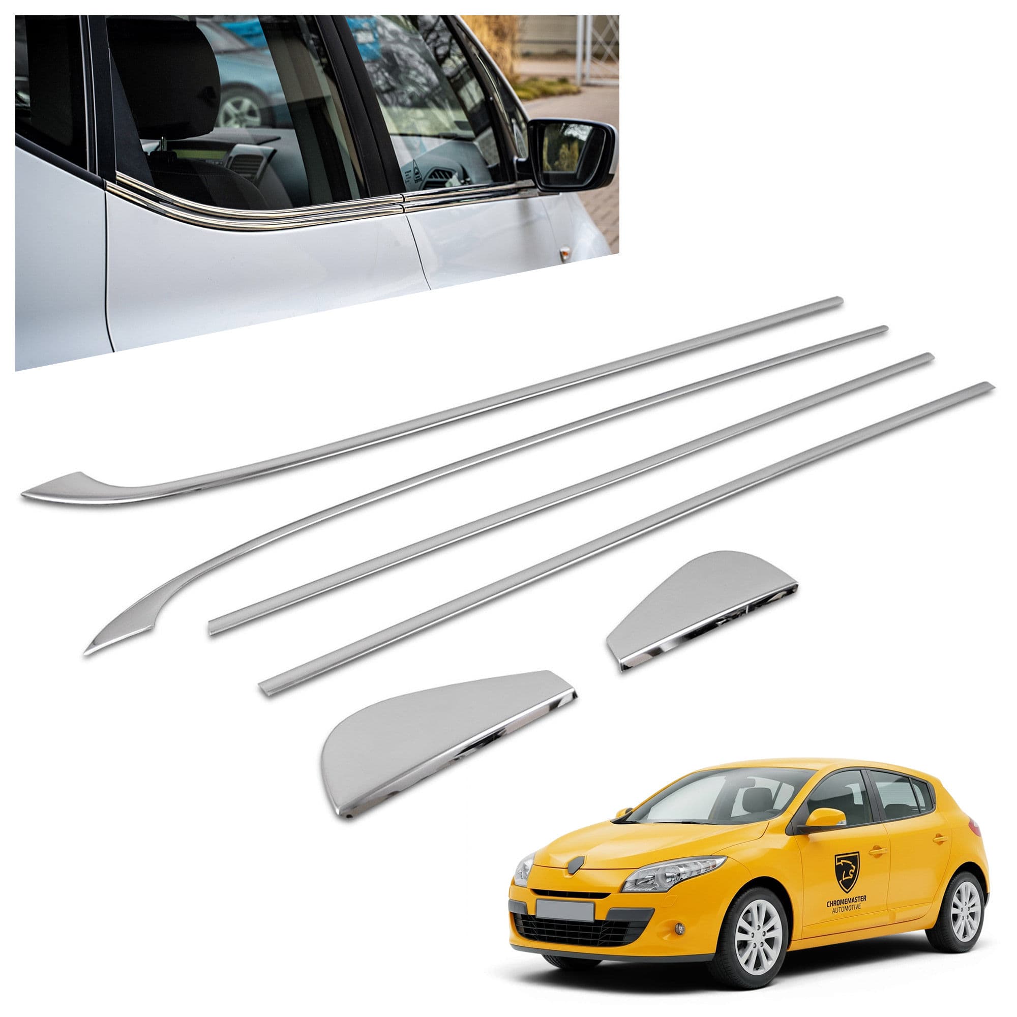 Lower side window trims — Chrome, Stainless steel, Polished