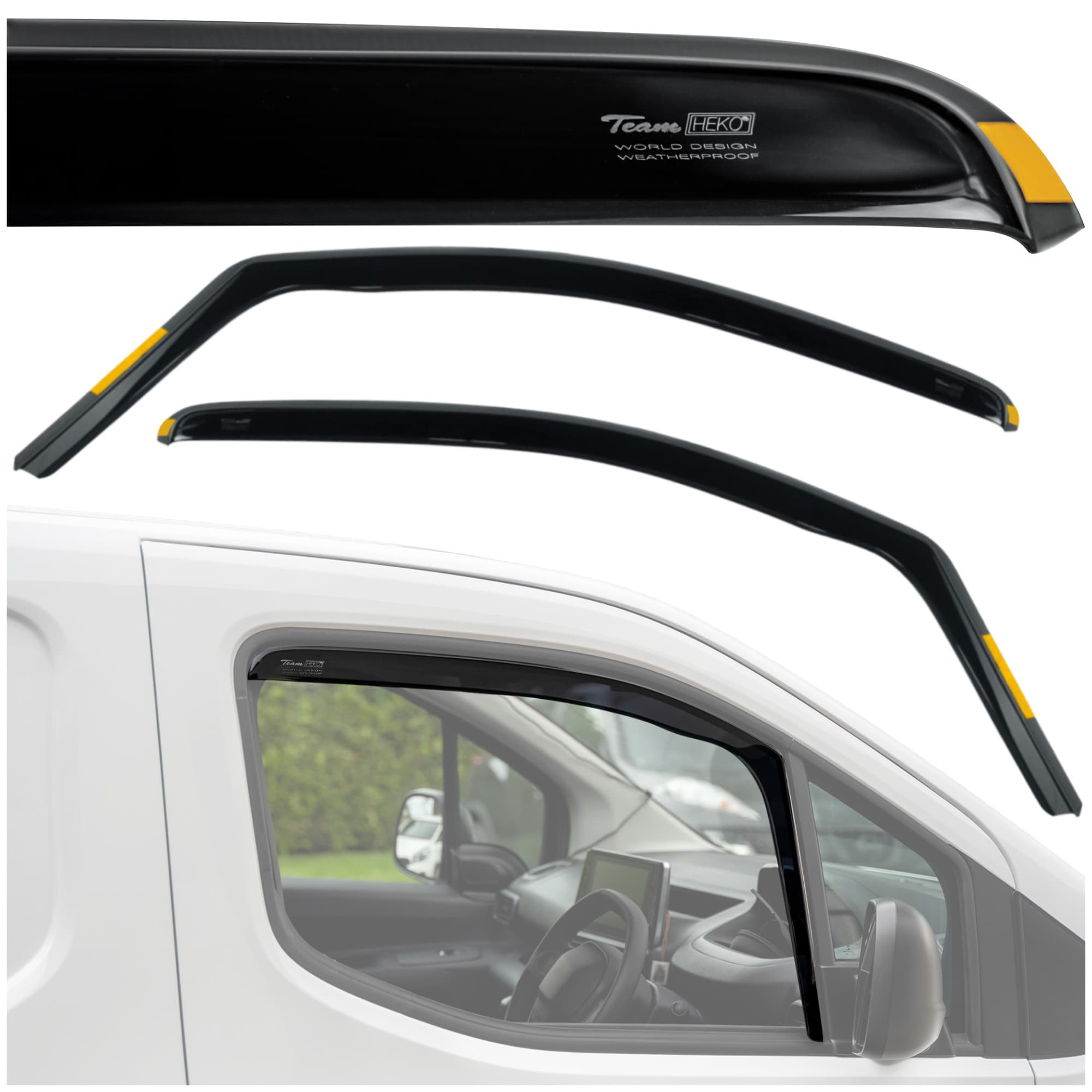 Front side window deflectors — Translucent black smoked, Plastic, Shiny