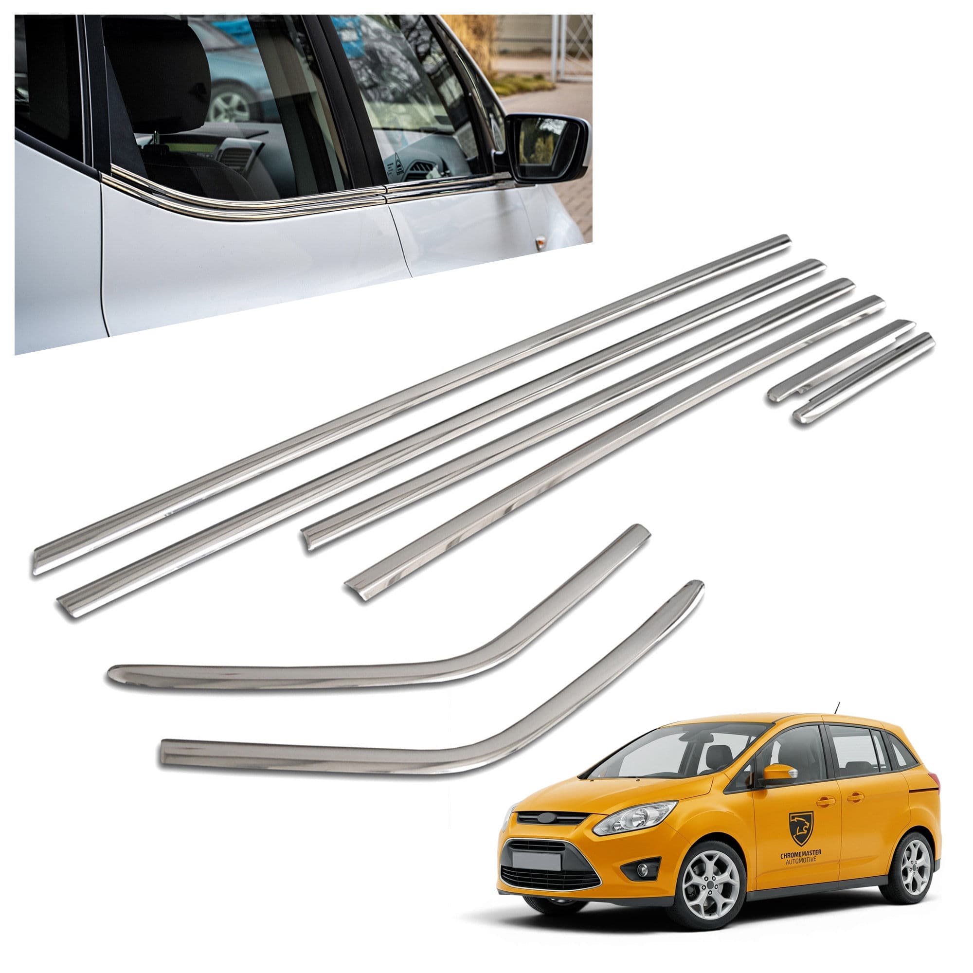 Moulures sous vitres latérales — Chrome, Acier inoxydable, Poli
