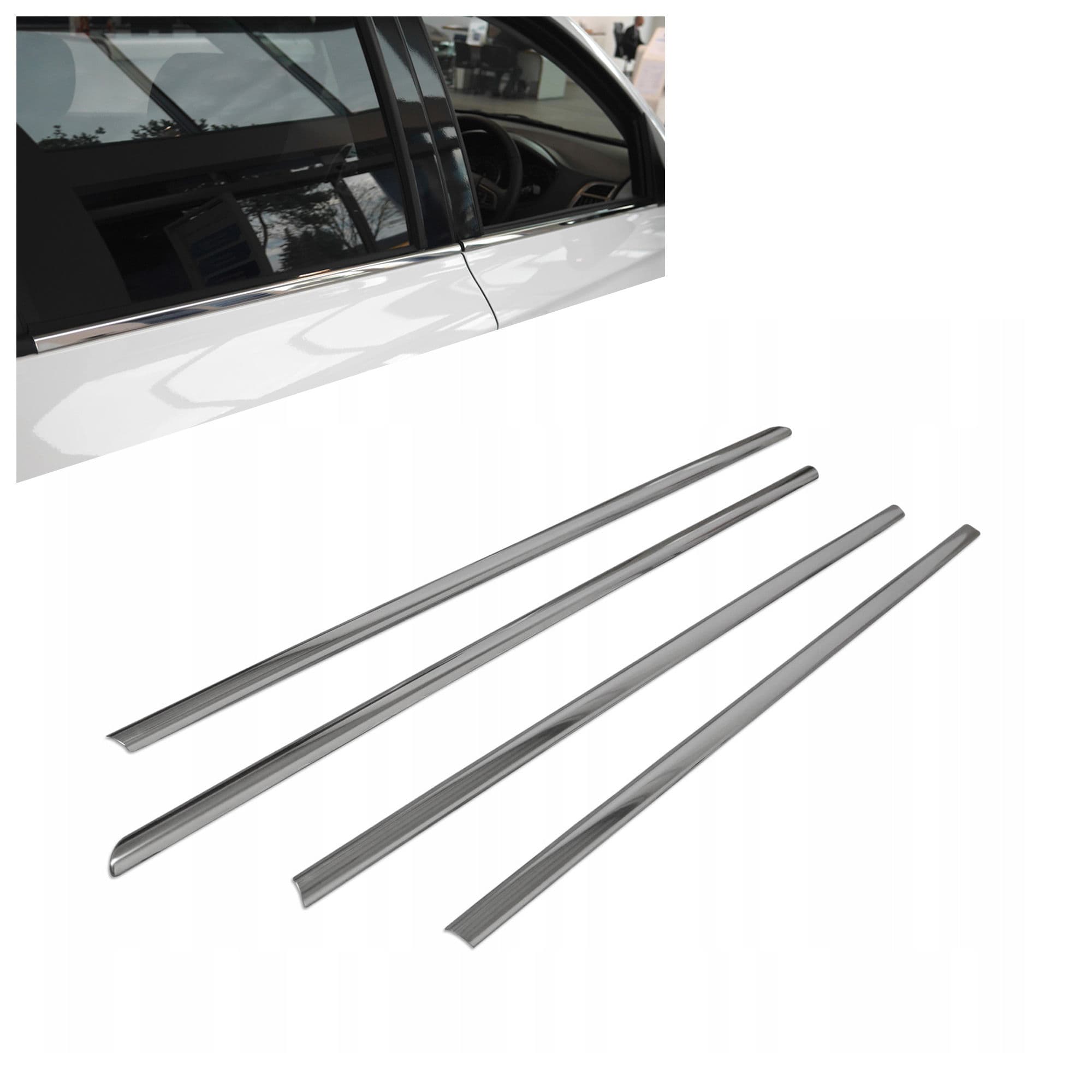 Lower side window trims — Chrome, Stainless steel, Polished