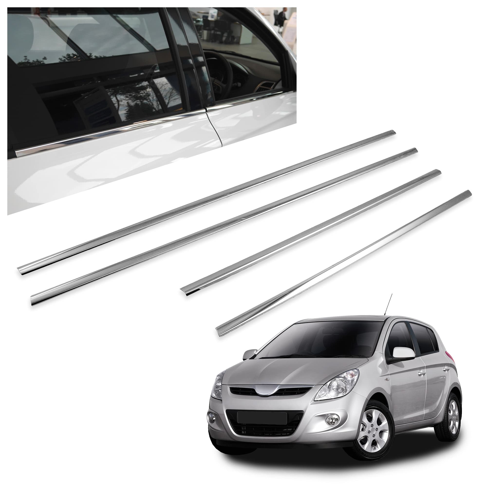 Moulures sous vitres latérales — Chrome, Acier inoxydable, Poli