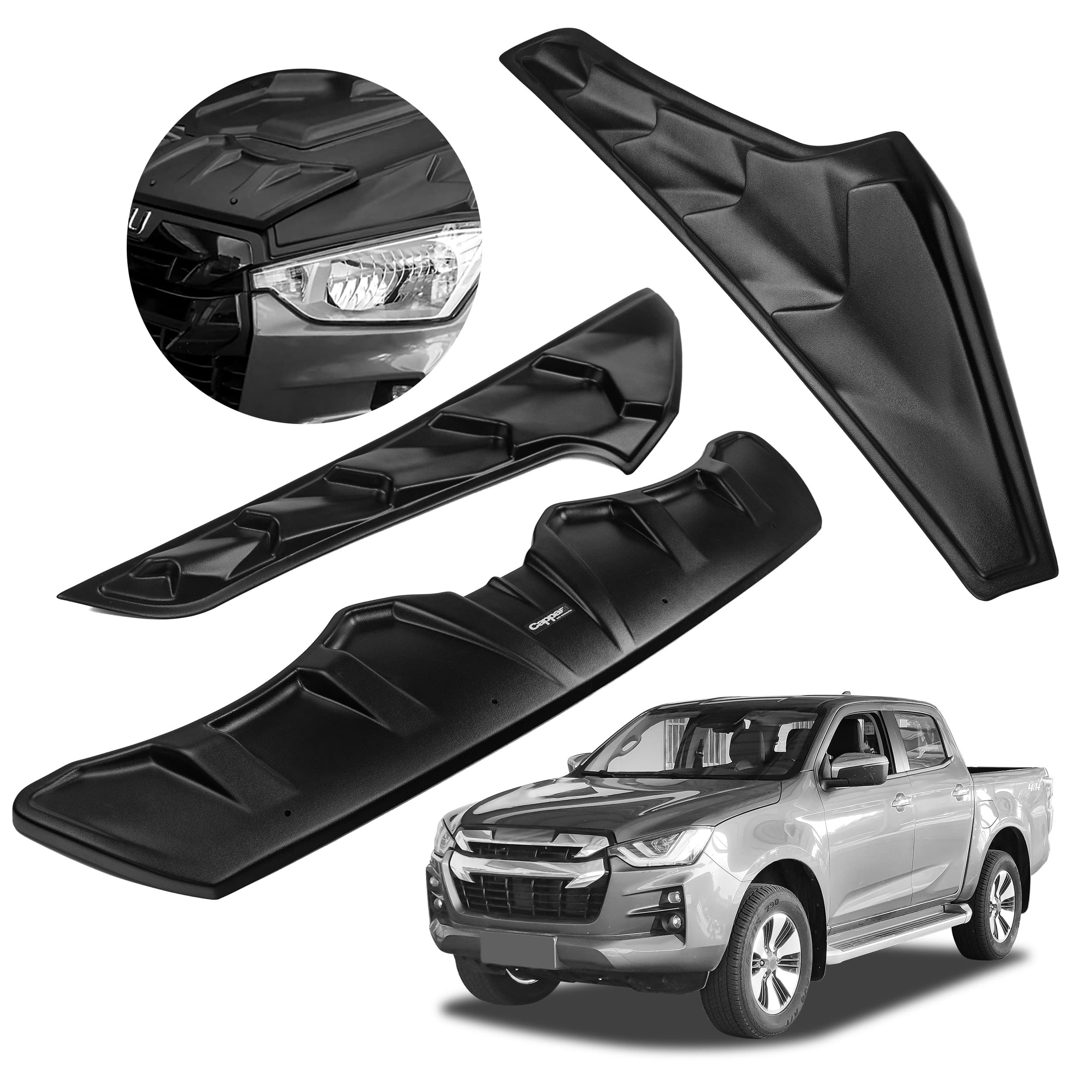 Split bonnet guard — Black, ABS plastic, Shiny