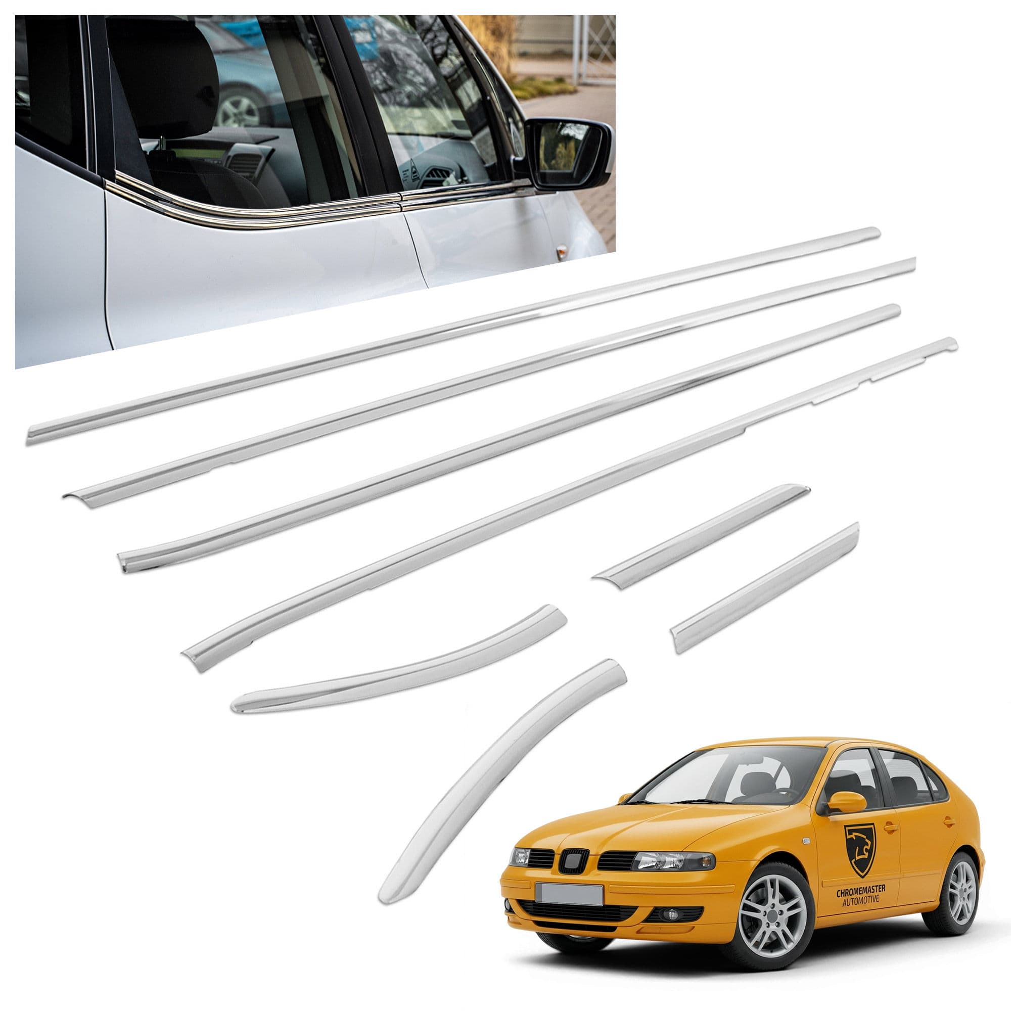 Lower side window trims — Chrome, Stainless steel, Polished