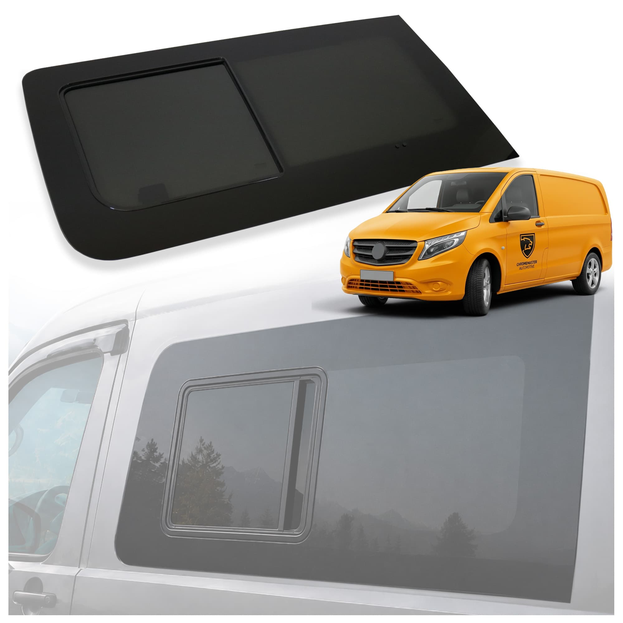 Front right side window with opening insert Galaxy — Semi-transparent tinted, Glass, Polished