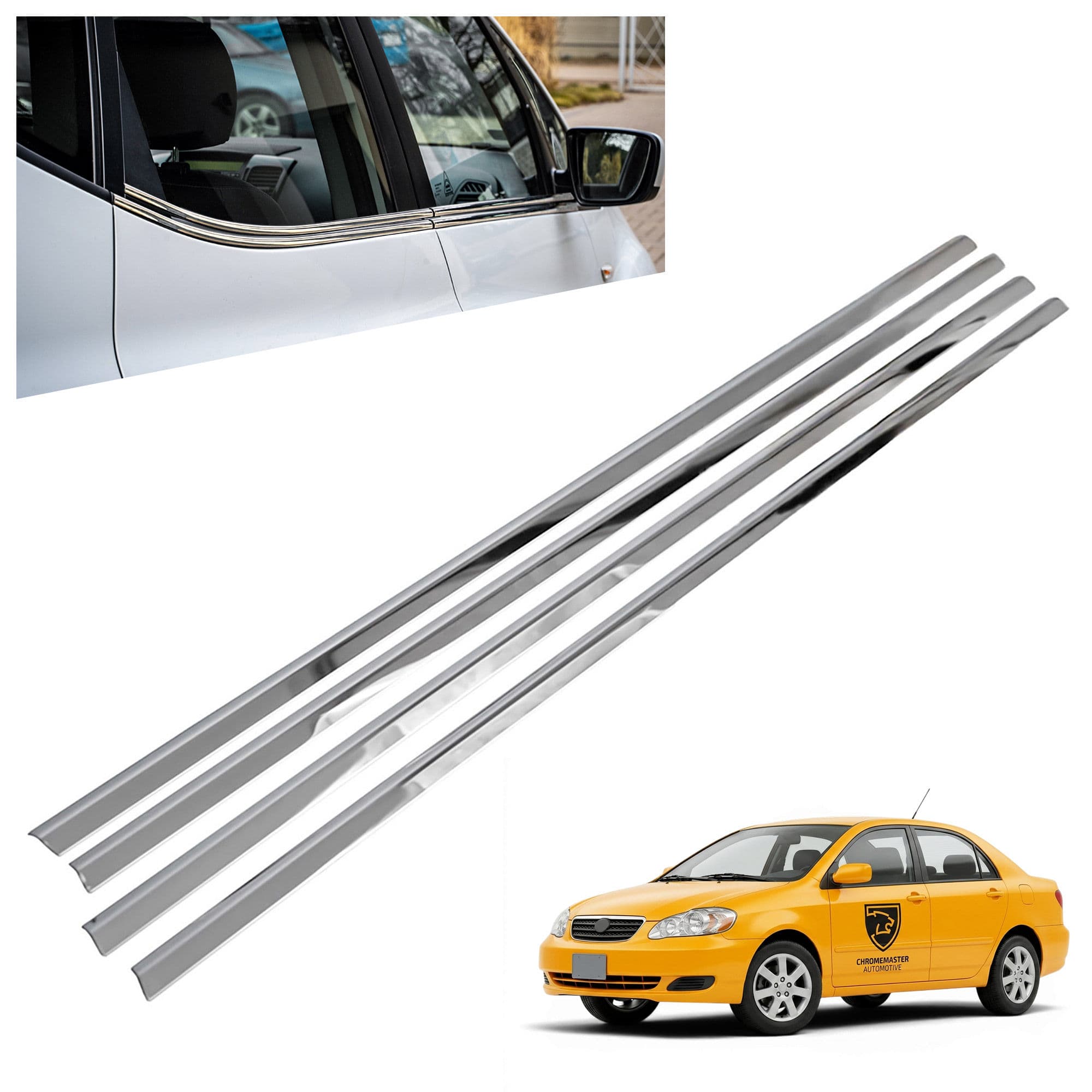 Lower side window trims — Chrome, Stainless steel, Polished