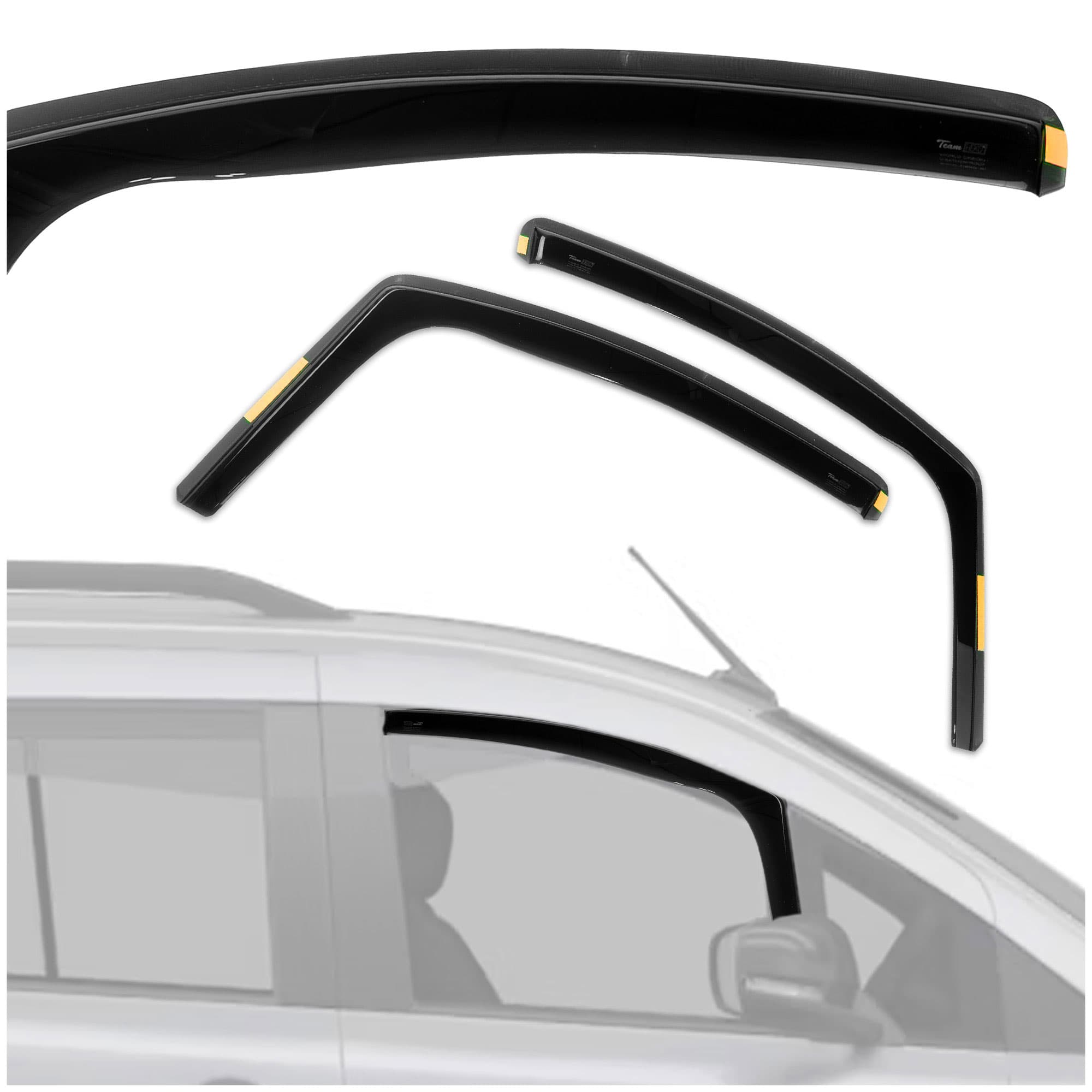 Front side window deflectors — Translucent black smoked, Plastic, Shiny