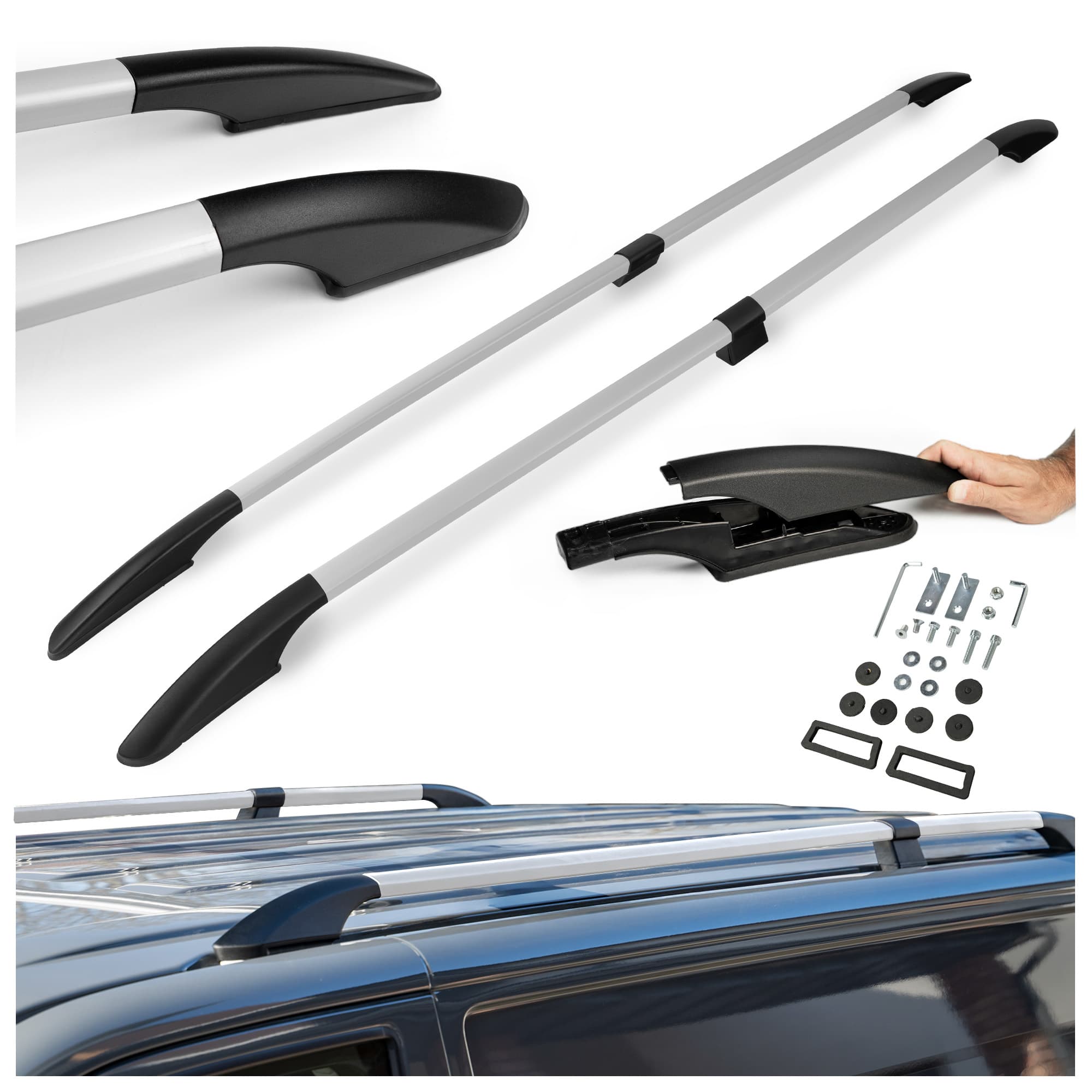 Split roof rails Solid — Silver, Aluminum | Plastic, Matte