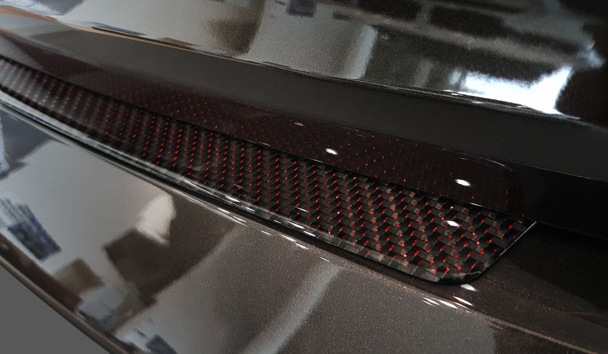 Rear bumper trim — Black-red, Carbon fiber, Shiny