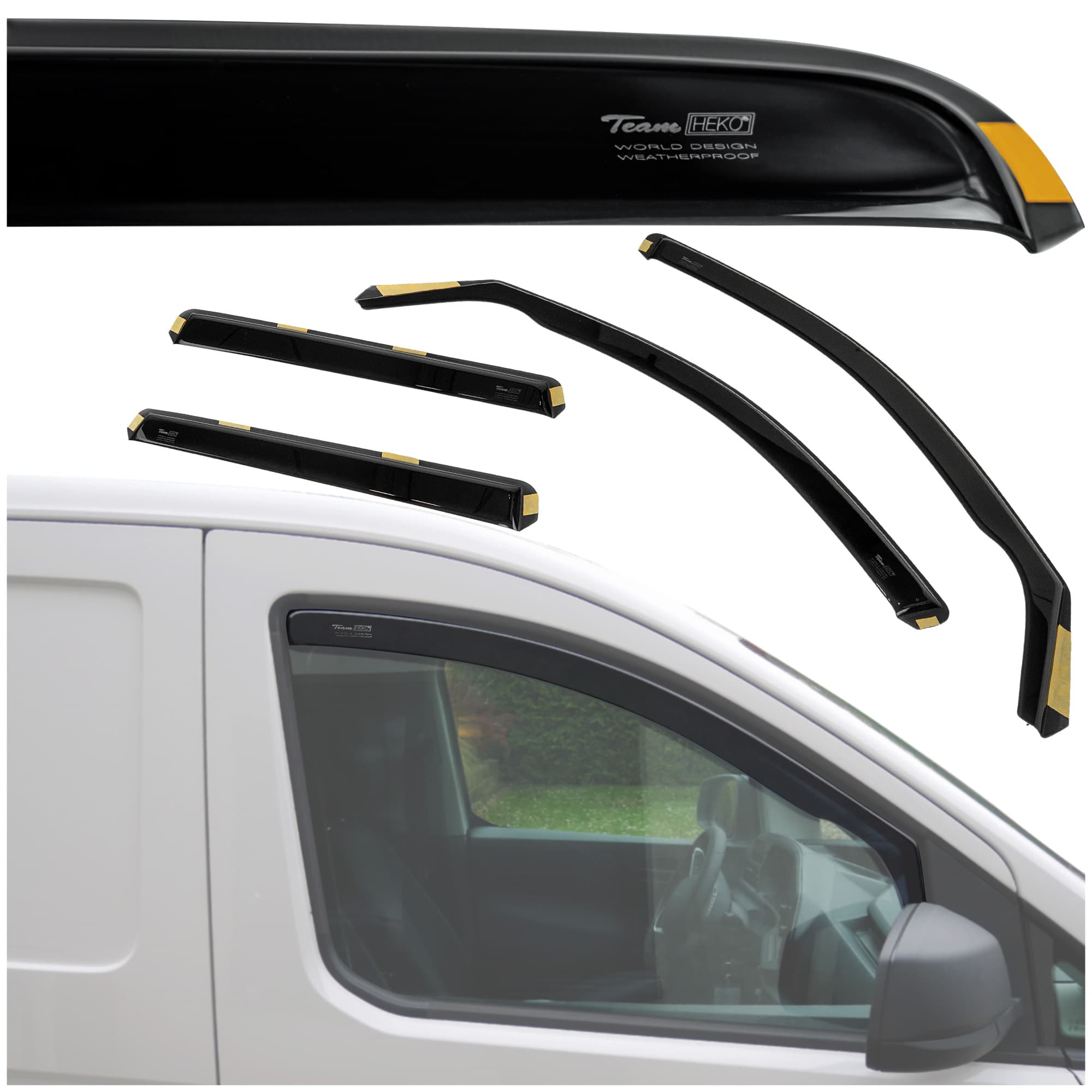 Side window deflectors — Translucent black smoked, Plastic, Shiny