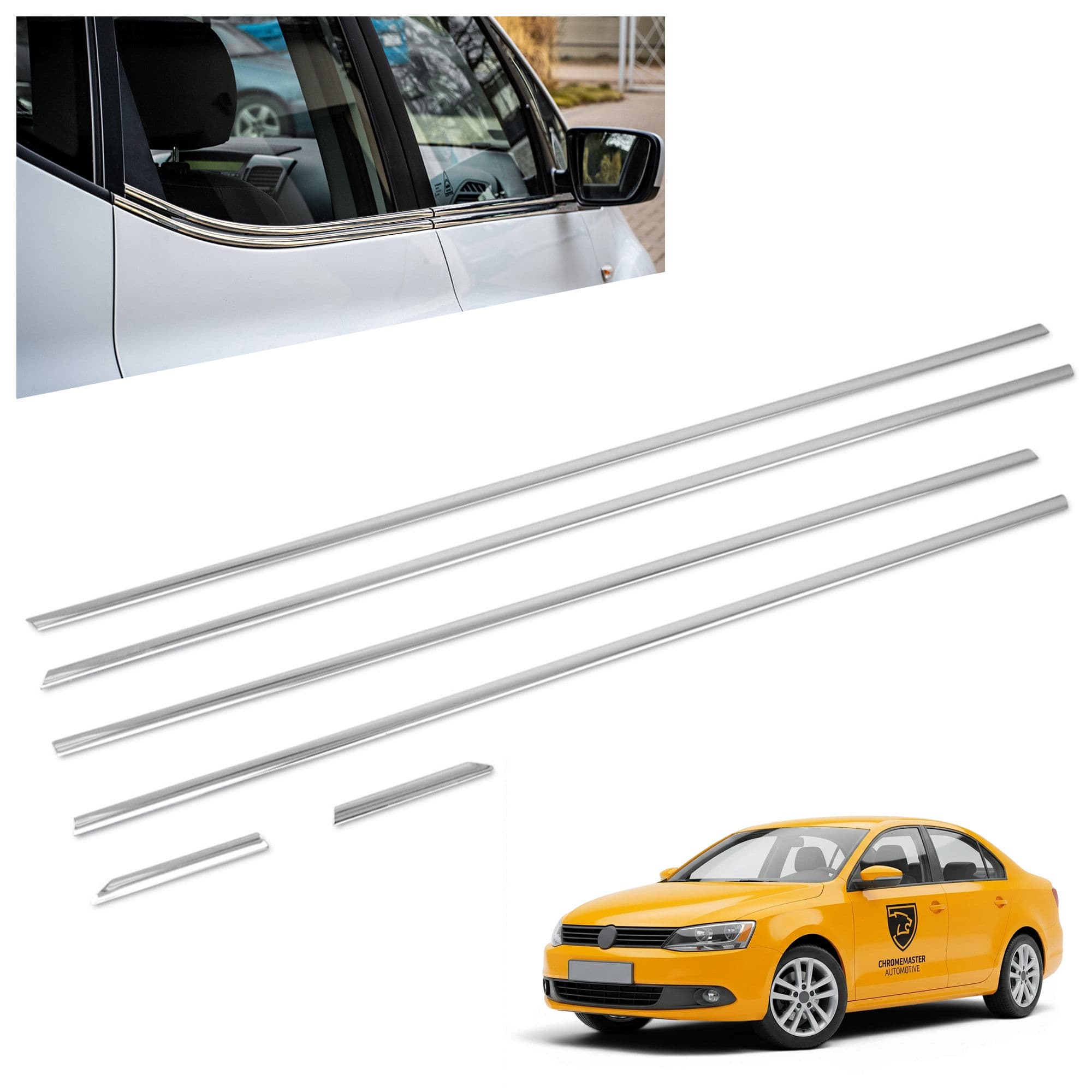 Lower side window trims — Chrome, Stainless steel, Polished