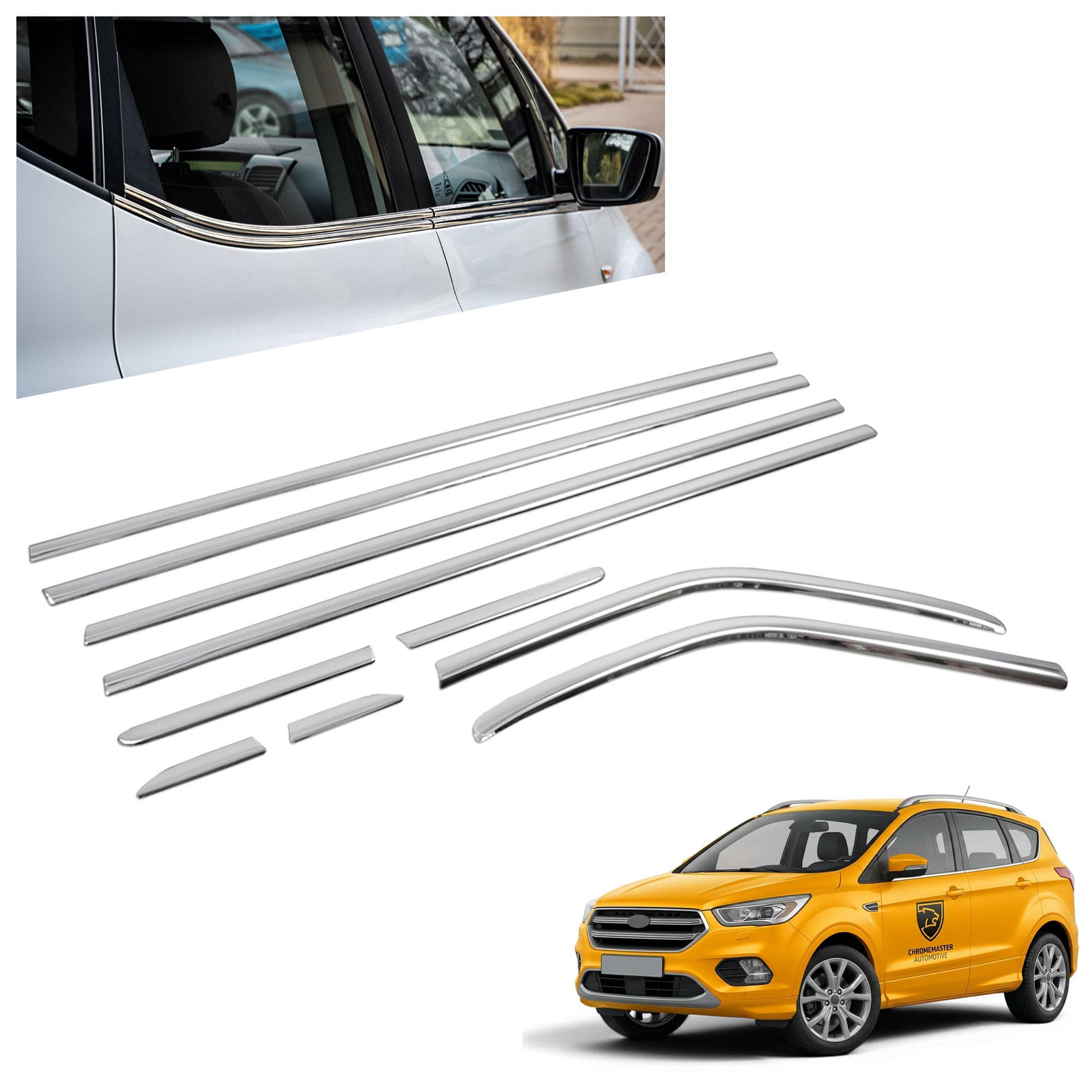 Moulures sous vitres latérales — Chrome, Acier inoxydable, Poli