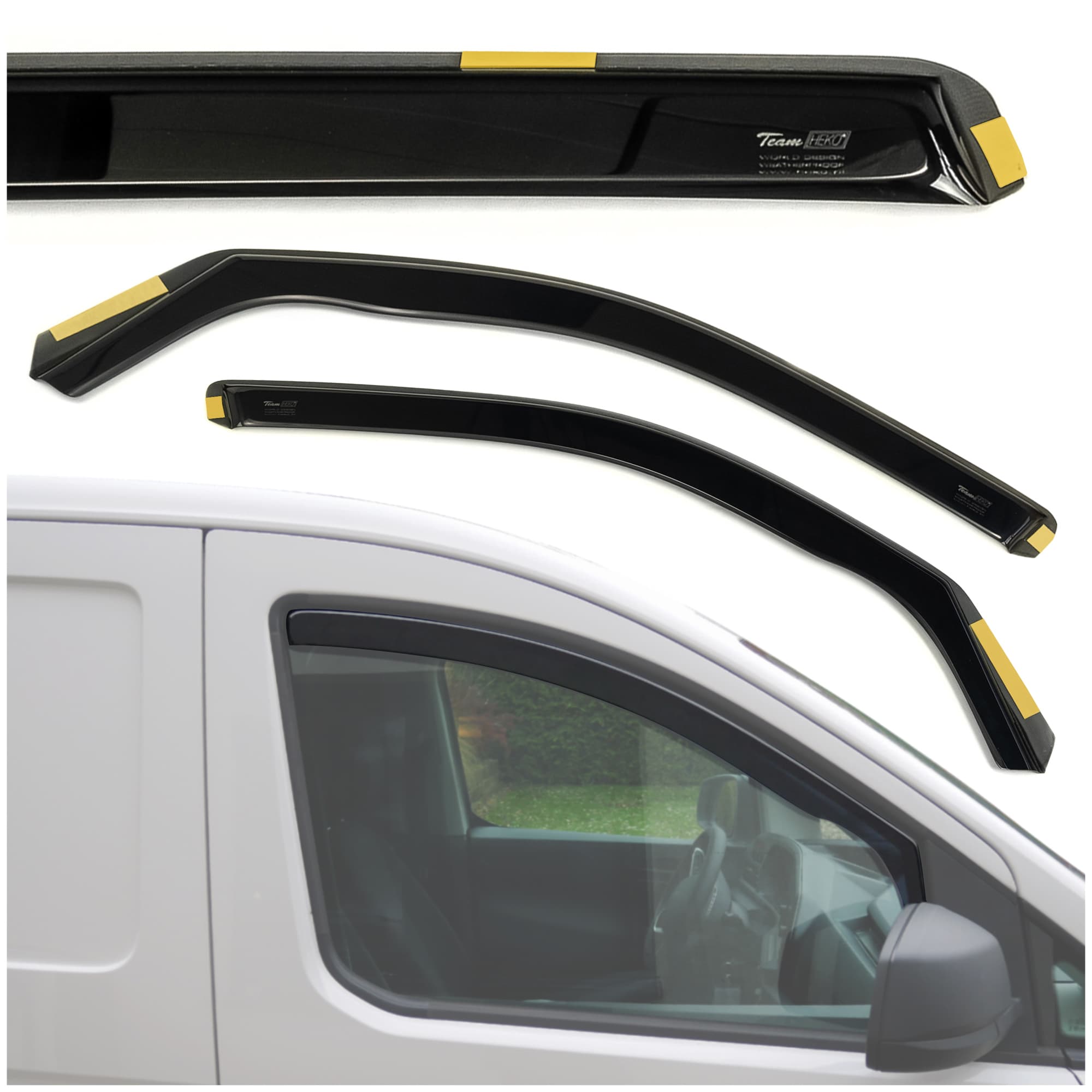 Side window deflectors — Translucent black smoked, Plastic, Shiny