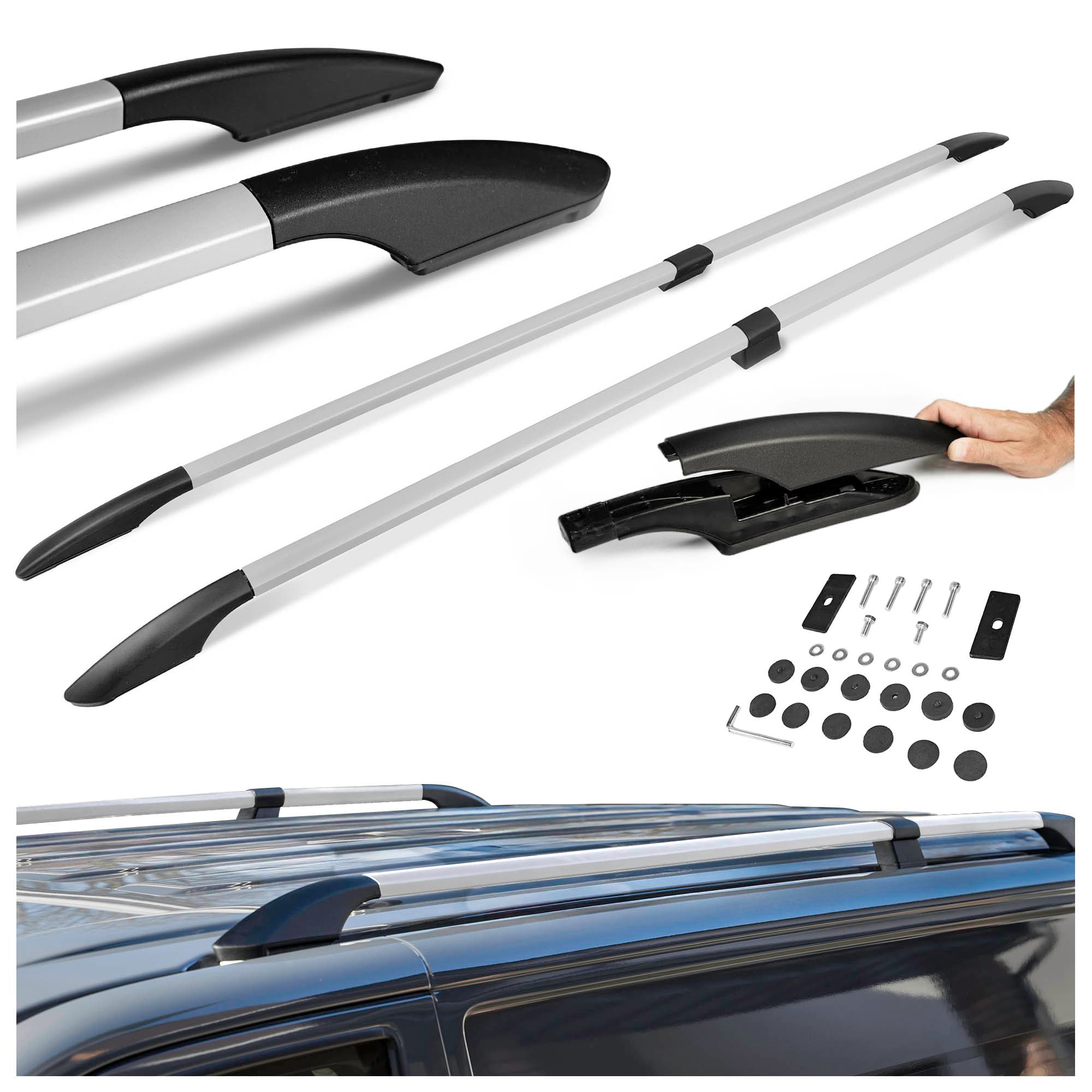 Split roof rails Solid — Silver, Aluminum | Plastic, Matte