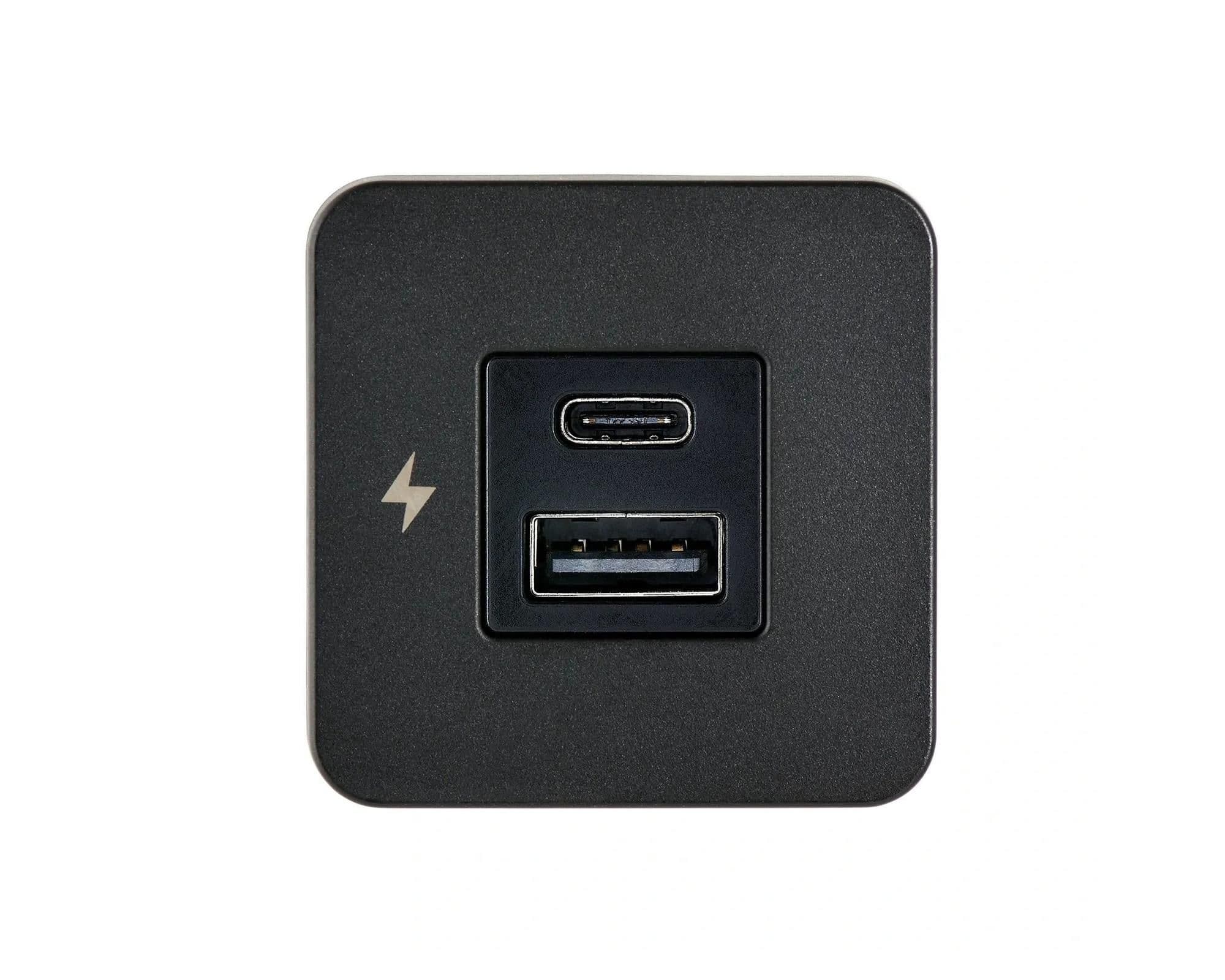 Power socket for internal mounting USB-A / USB-C TILE — Black, Plastic, Matte