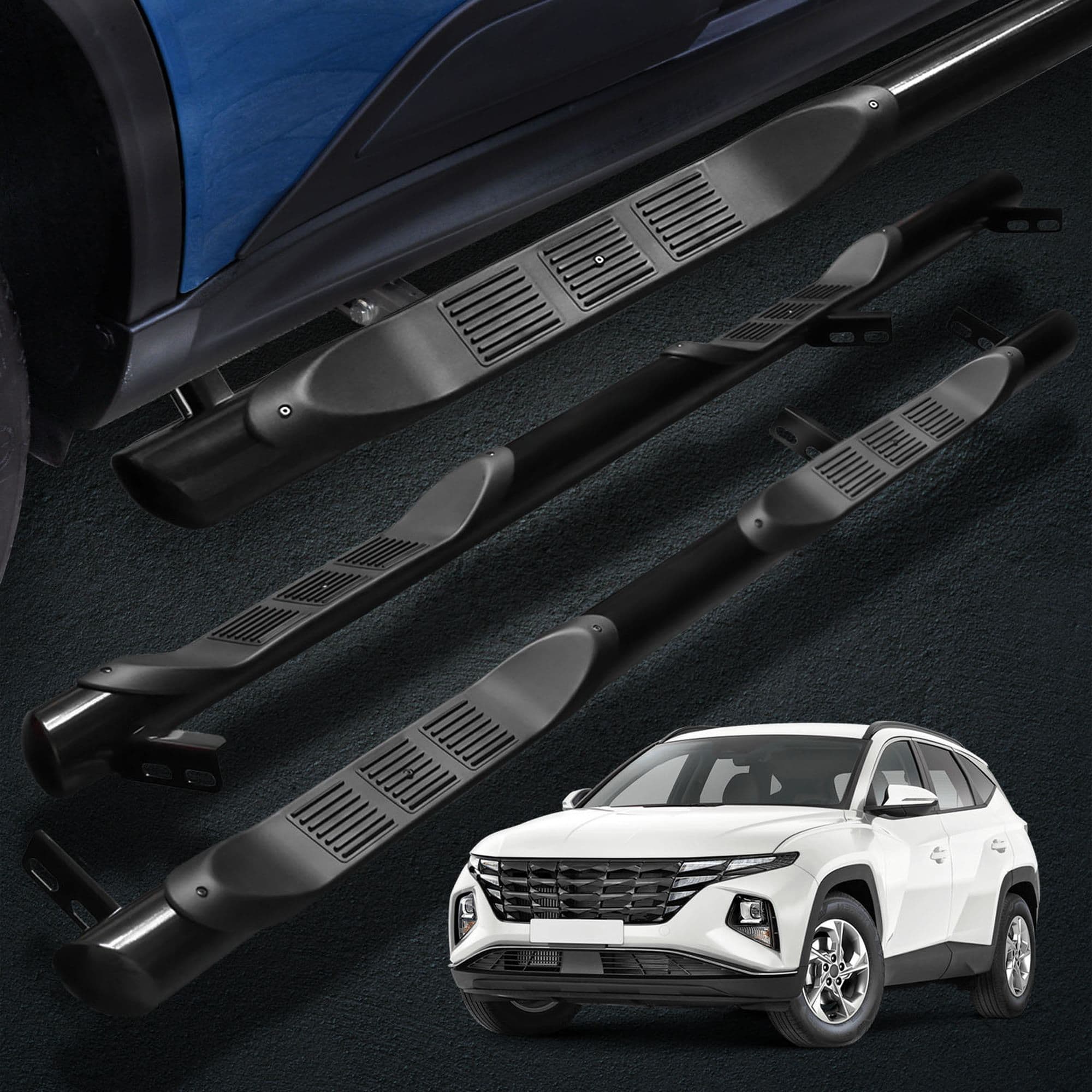 Side bars with steps BB005 — Black, Steel, Powder-coated