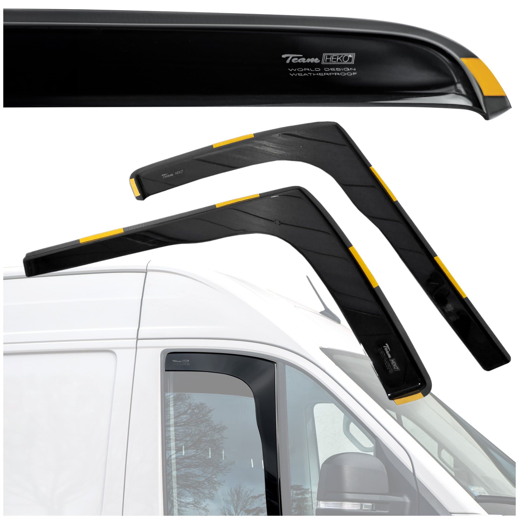 Front side window deflectors — Translucent black smoked, Plastic, Shiny