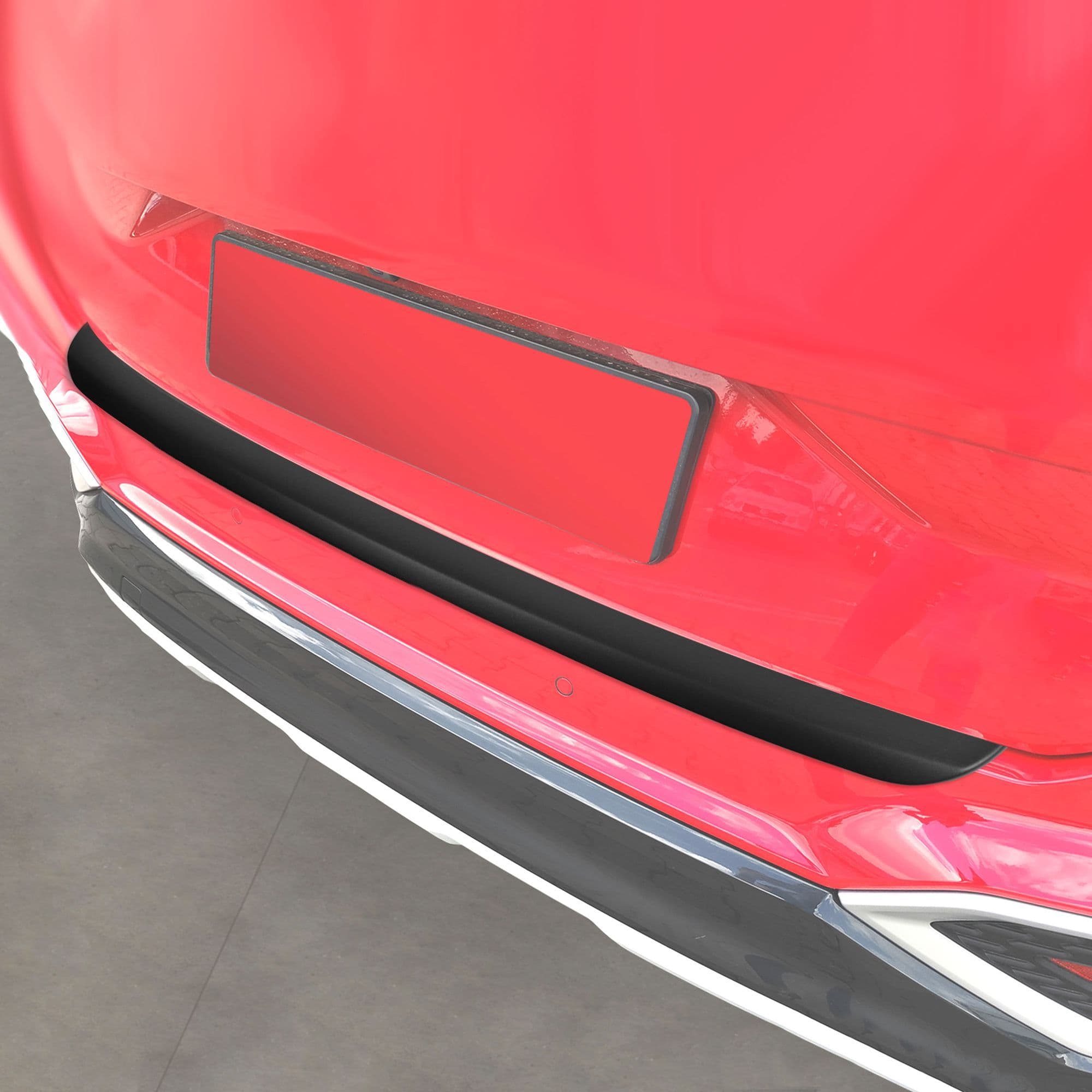 Rear bumper trim — Black, ABS plastic, Matte
