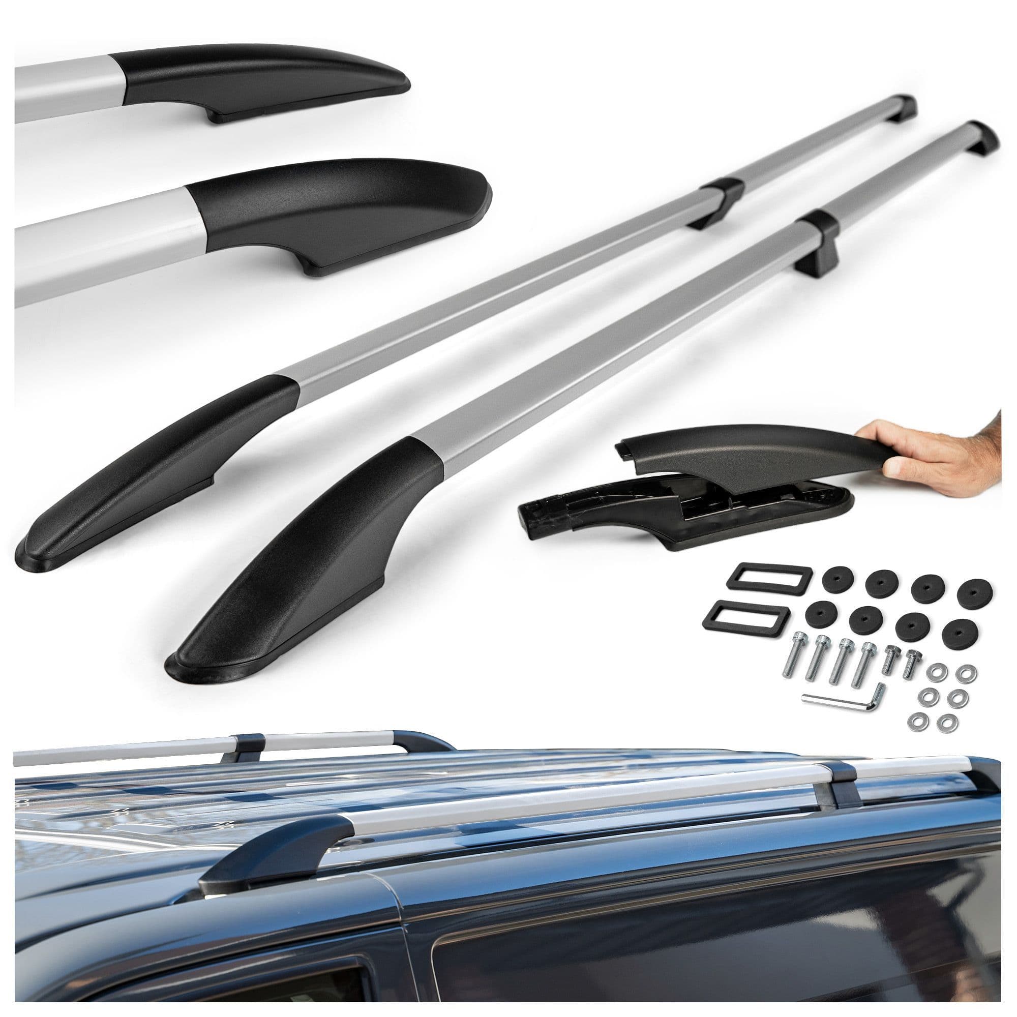 Split roof rails Solid — Silver, Aluminum | Plastic, Matte