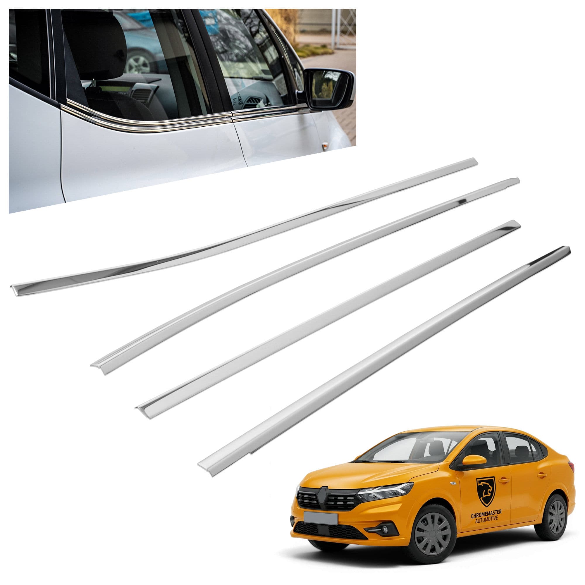 Lower side window trims — Chrome, Stainless steel, Polished