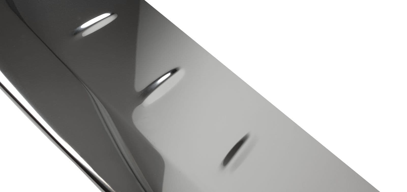 Rear bumper trim — Chrome, Stainless steel, Polished