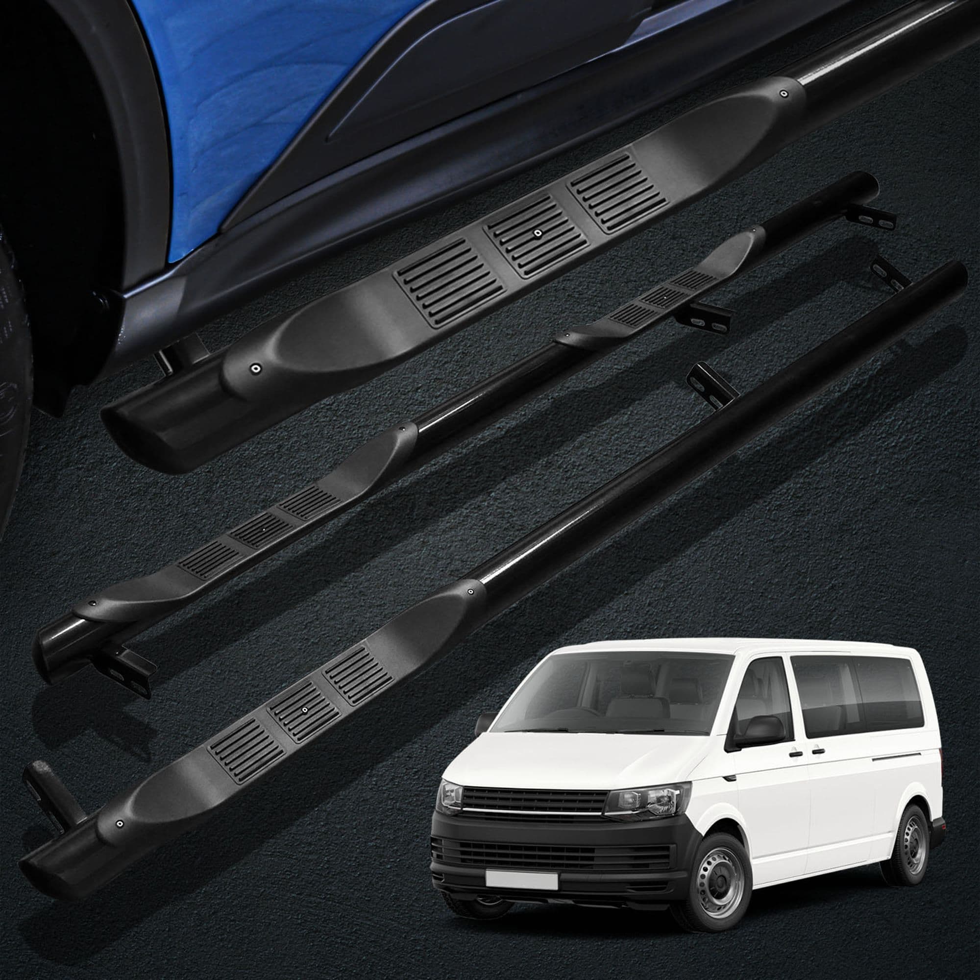 Side bars with steps BB005 — Black, Steel, Powder-coated