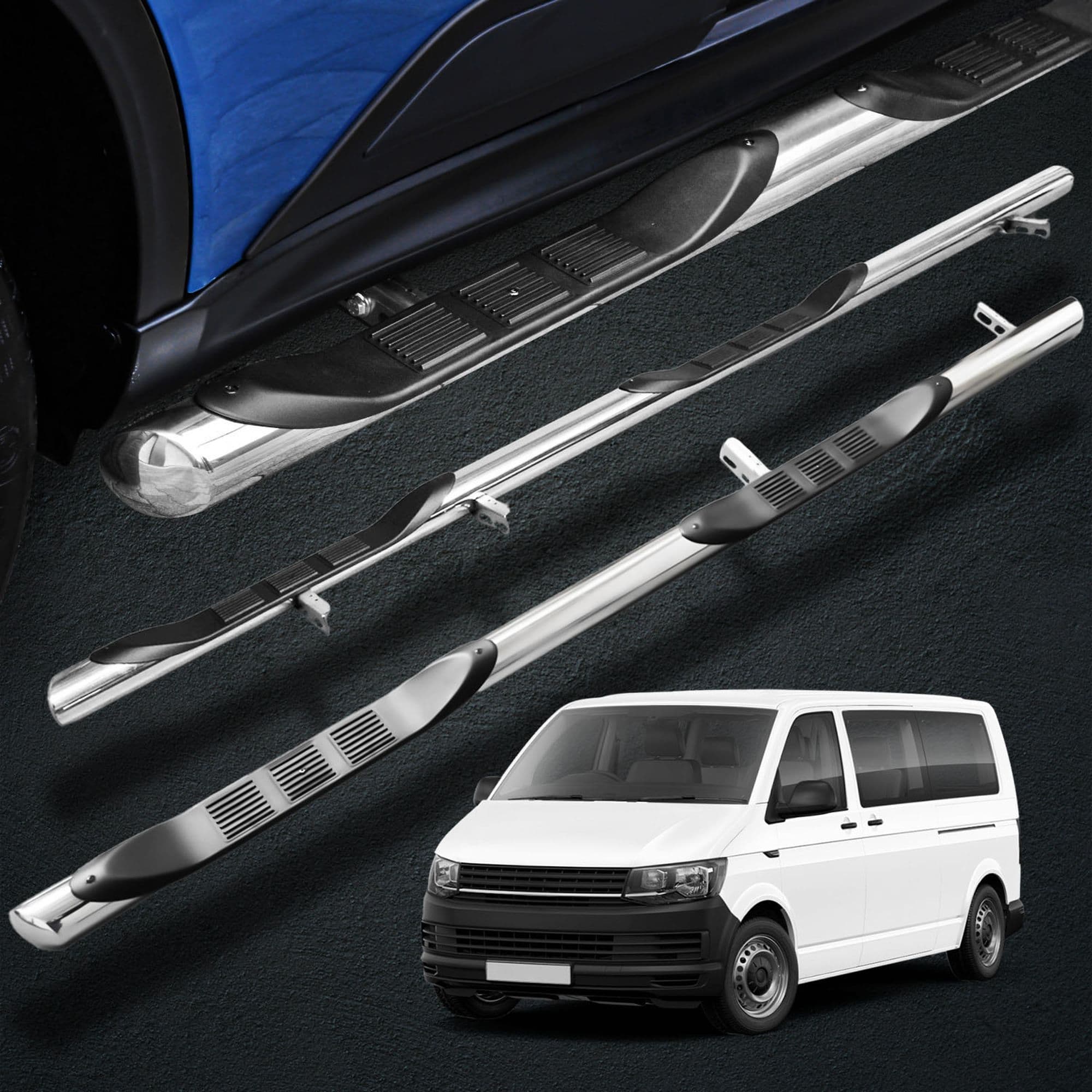 Side bars with steps BB005 — Chrome, Steel, Polished