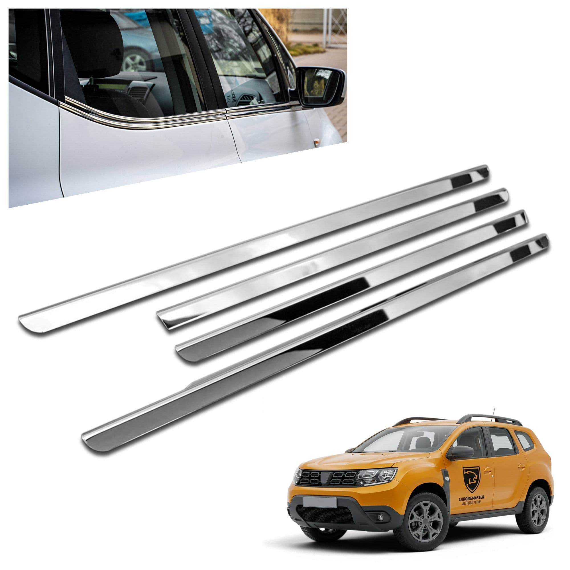 Lower side window trims — Chrome, Stainless steel, Polished