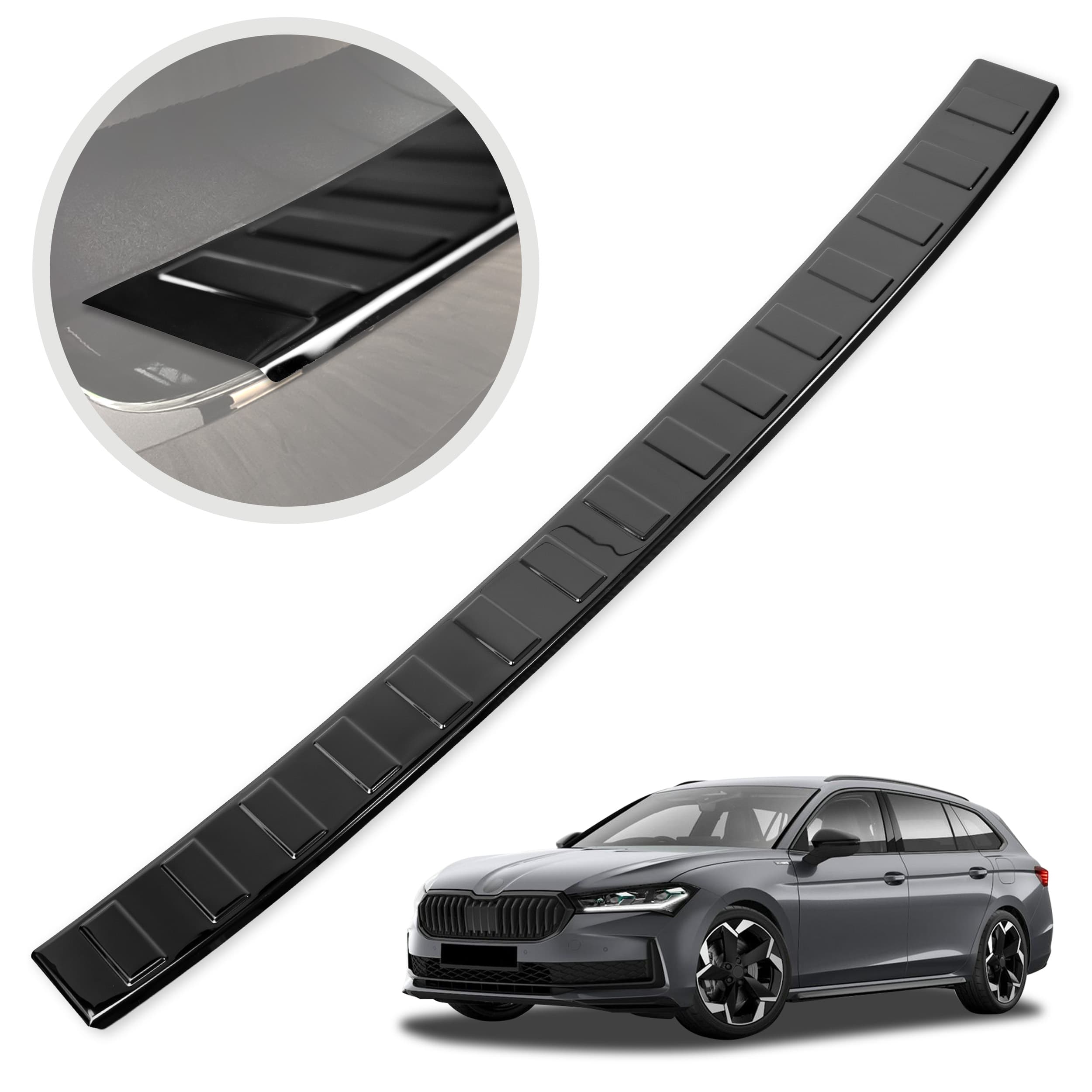 Moulure de pare-chocs arrière — Chrome noir, Acier inoxydable, Piano Black